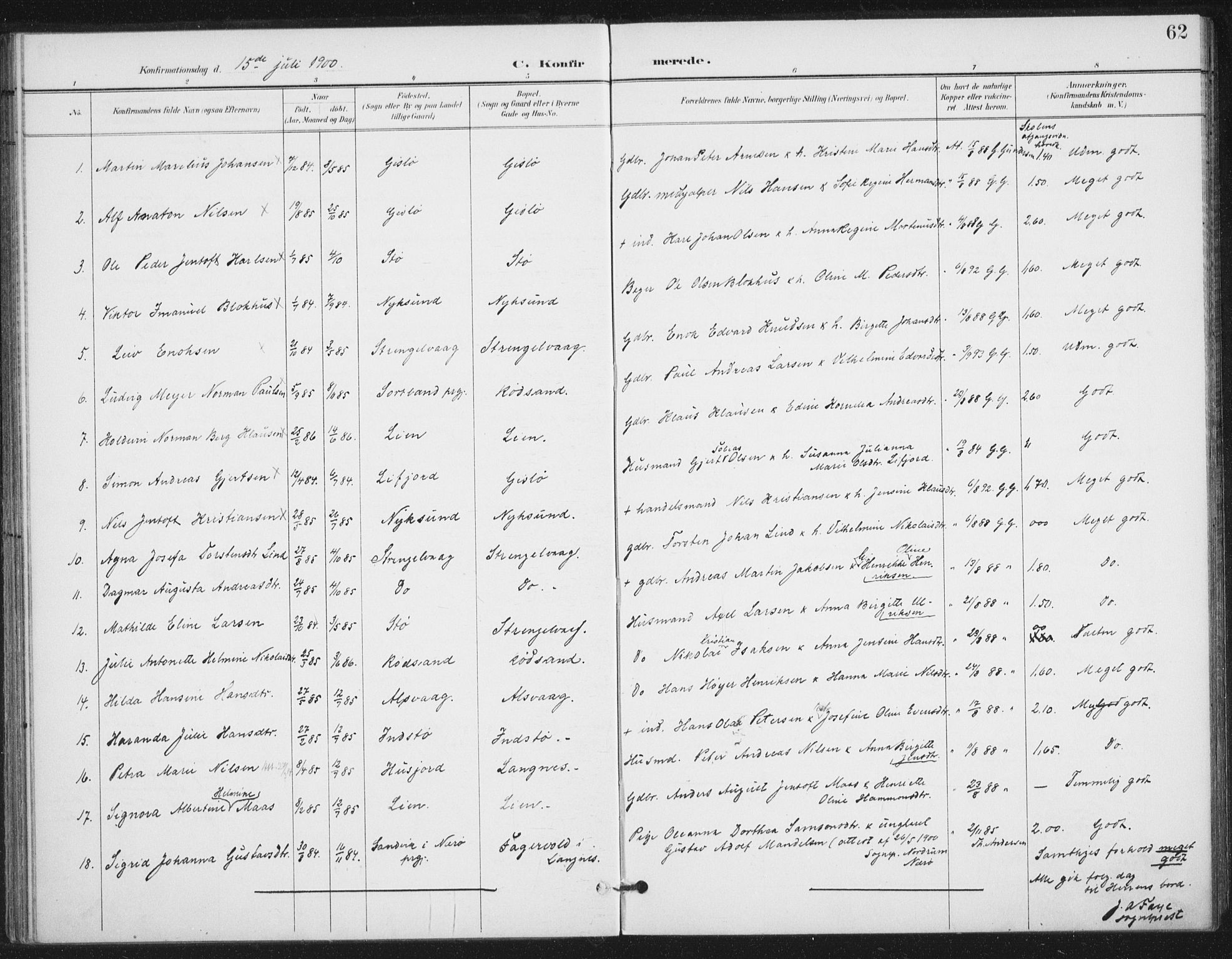 Ministerialprotokoller, klokkerbøker og fødselsregistre - Nordland, AV/SAT-A-1459/894/L1356: Parish register (official) no. 894A02, 1897-1914, p. 62