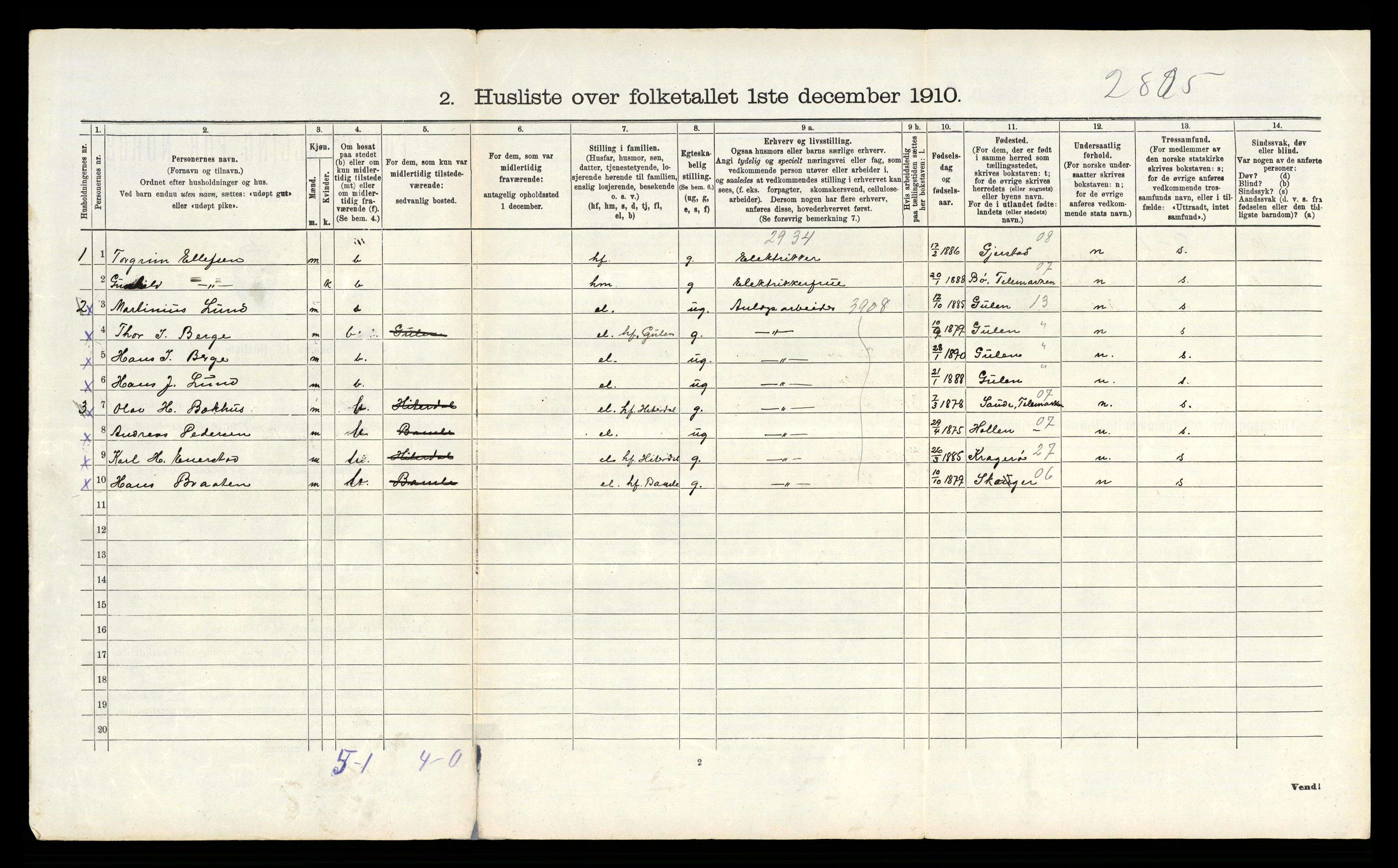 RA, 1910 census for Tinn, 1910, p. 1266