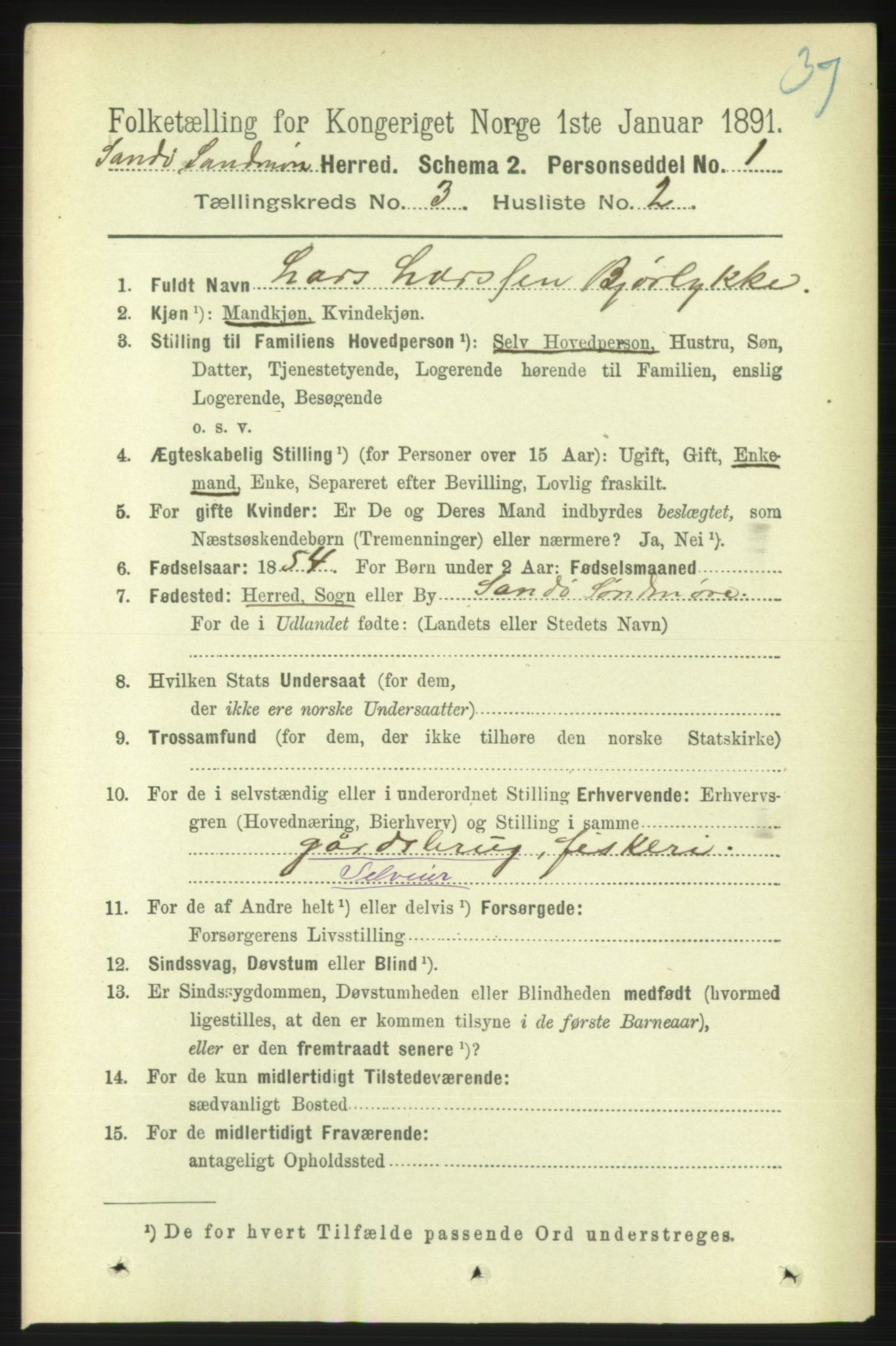 RA, 1891 census for 1514 Sande, 1891, p. 461