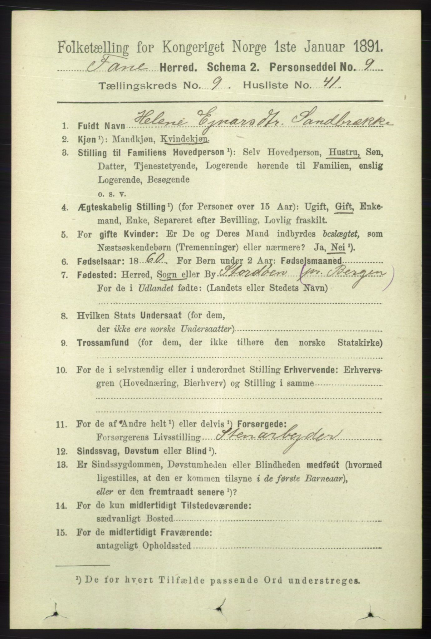 RA, 1891 census for 1249 Fana, 1891, p. 5111