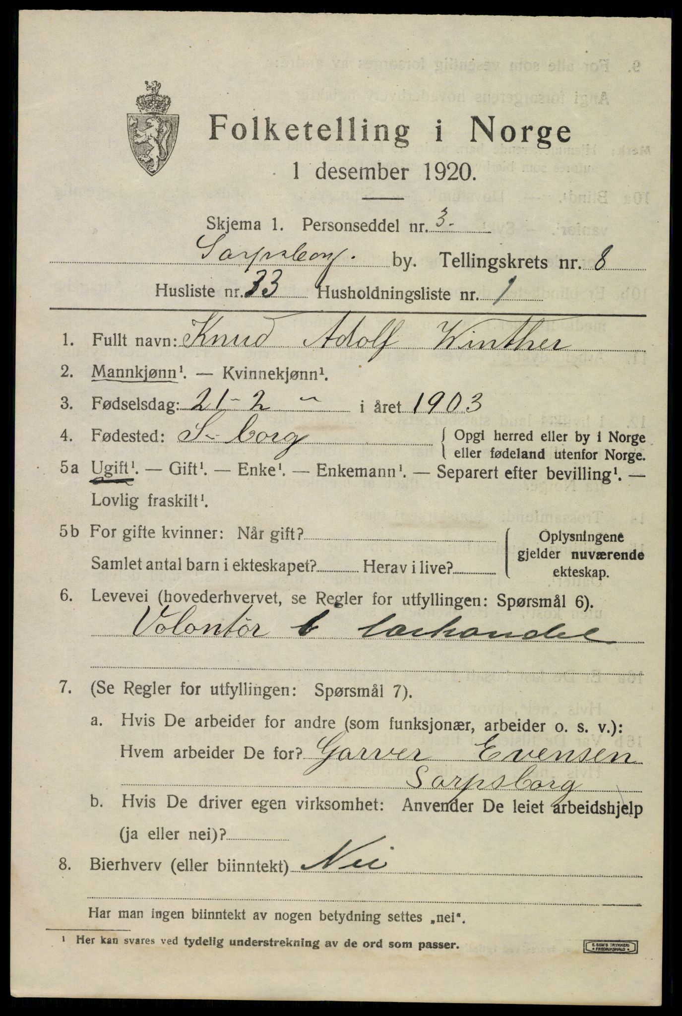 SAO, 1920 census for Sarpsborg, 1920, p. 17804