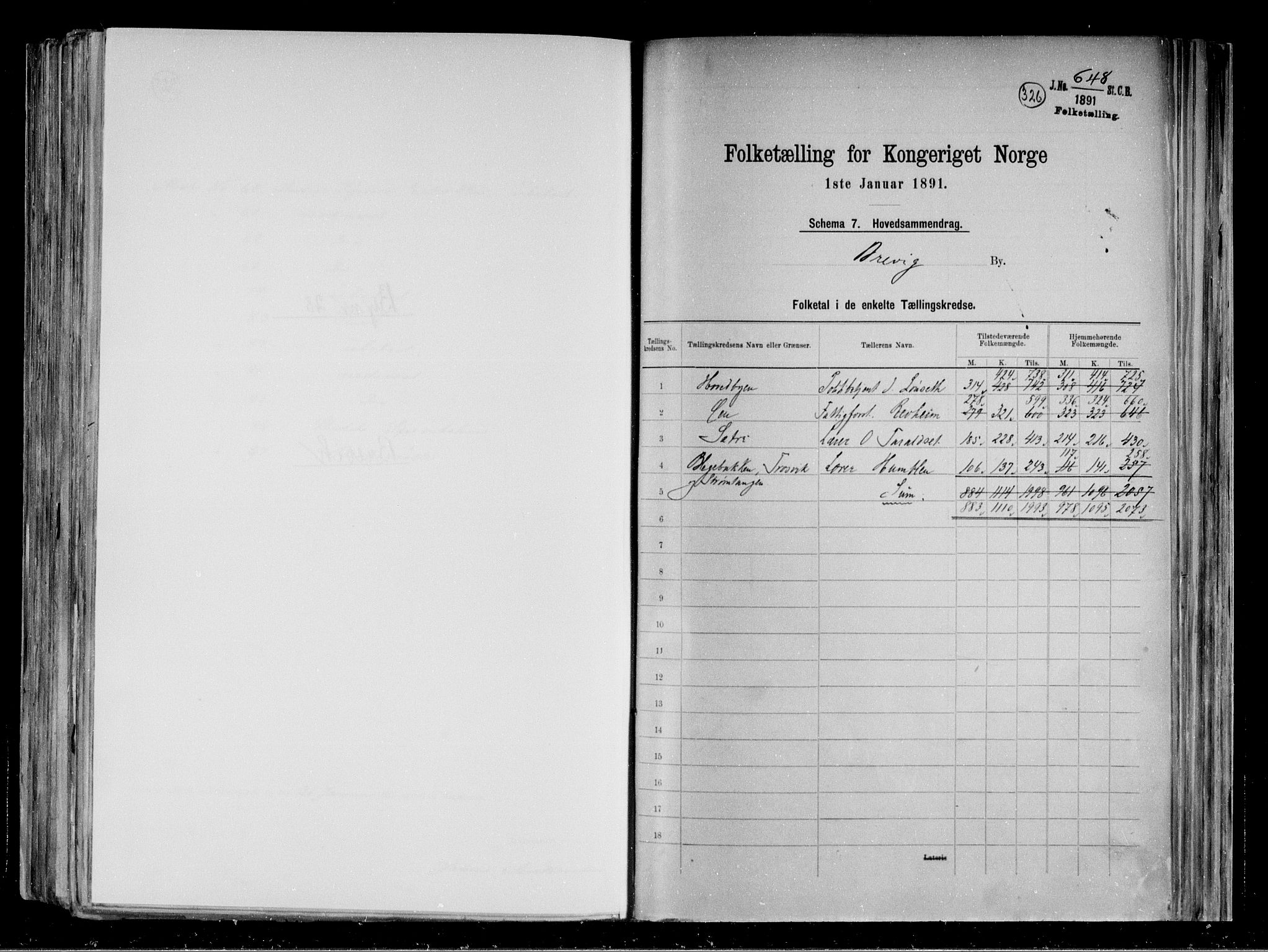 RA, 1891 census for 0804 Brevik, 1891, p. 2