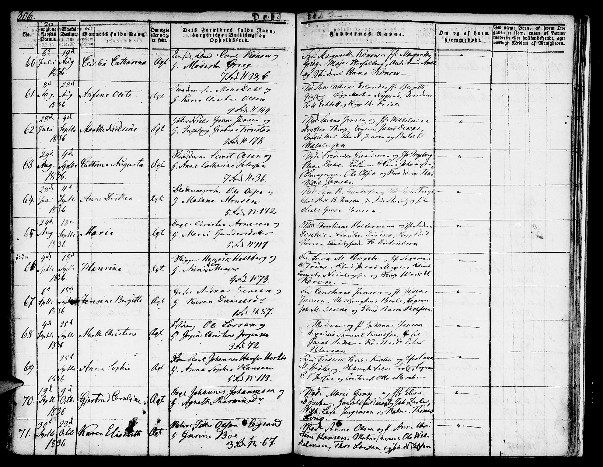 Nykirken Sokneprestembete, SAB/A-77101/H/Hab: Parish register (copy) no. A 5I, 1821-1841, p. 306