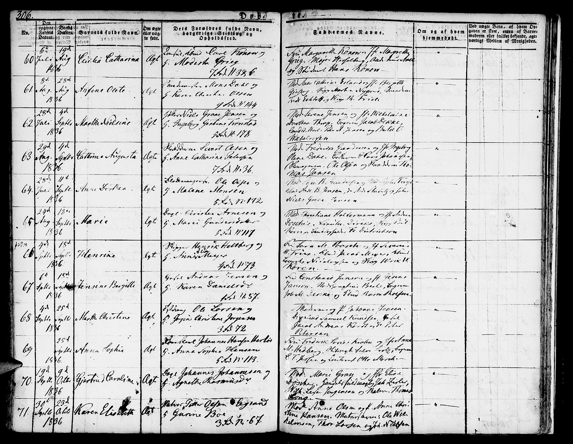 Nykirken Sokneprestembete, AV/SAB-A-77101/H/Hab: Parish register (copy) no. A 5I, 1821-1841, p. 306