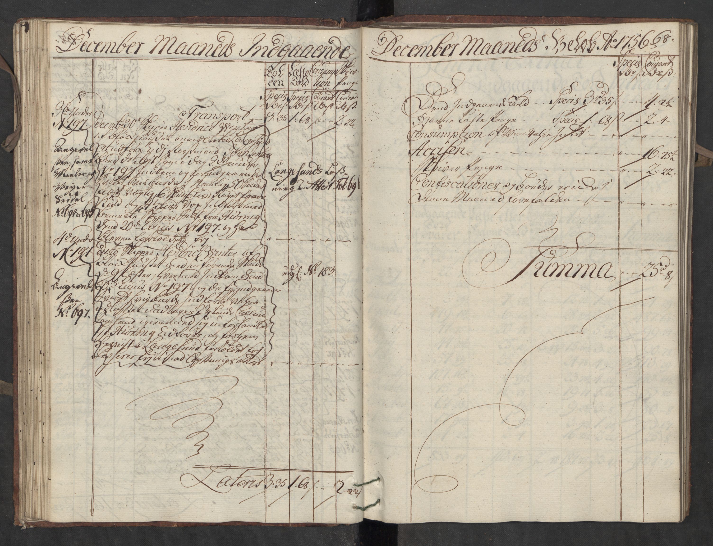 Generaltollkammeret, tollregnskaper, AV/RA-EA-5490/R13/L0020/0001: Tollregnskaper Kragerø / Inngående hovedtollbok, 1756, p. 67b-68a