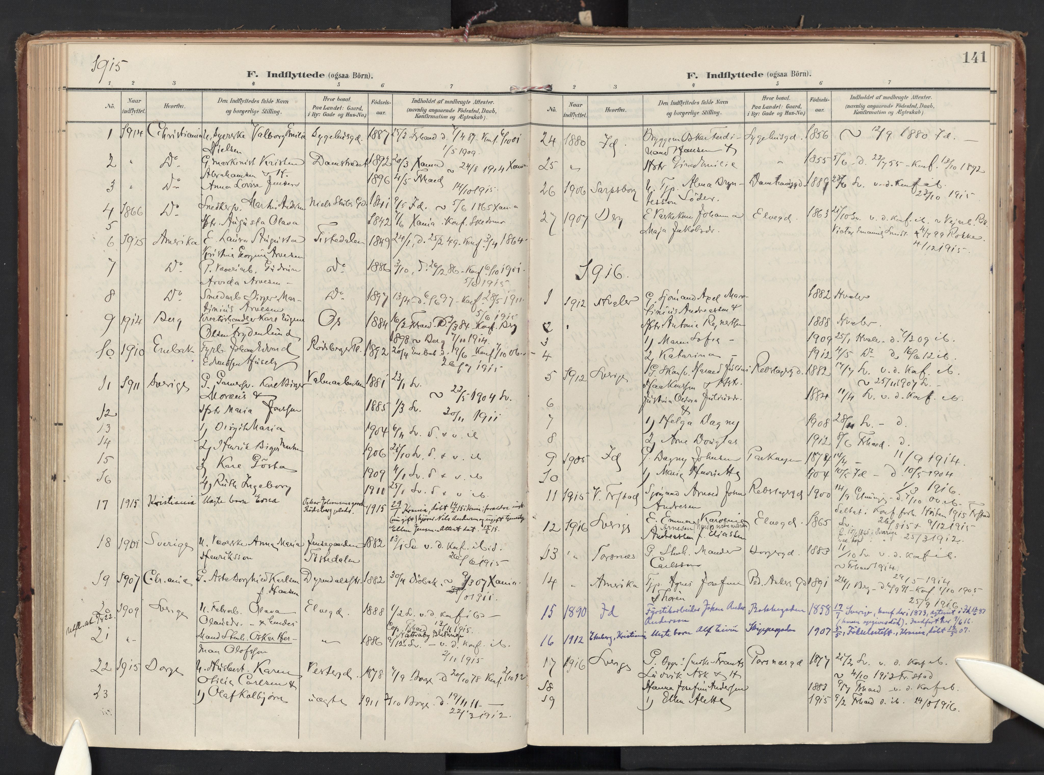 Halden prestekontor Kirkebøker, AV/SAO-A-10909/F/Fa/L0016: Parish register (official) no. I 16, 1907-1925, p. 141