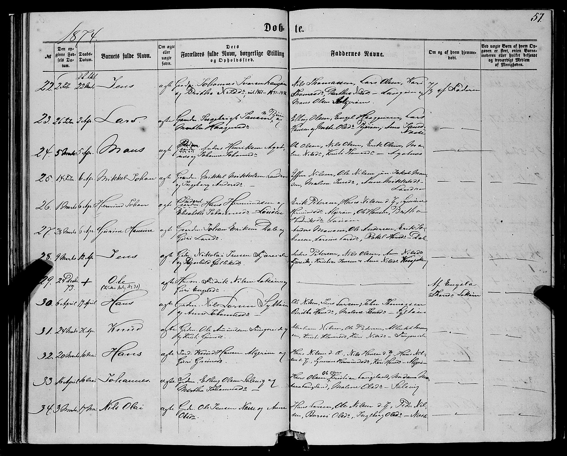Fjell sokneprestembete, SAB/A-75301/H/Haa: Parish register (official) no. A 3, 1864-1877, p. 57