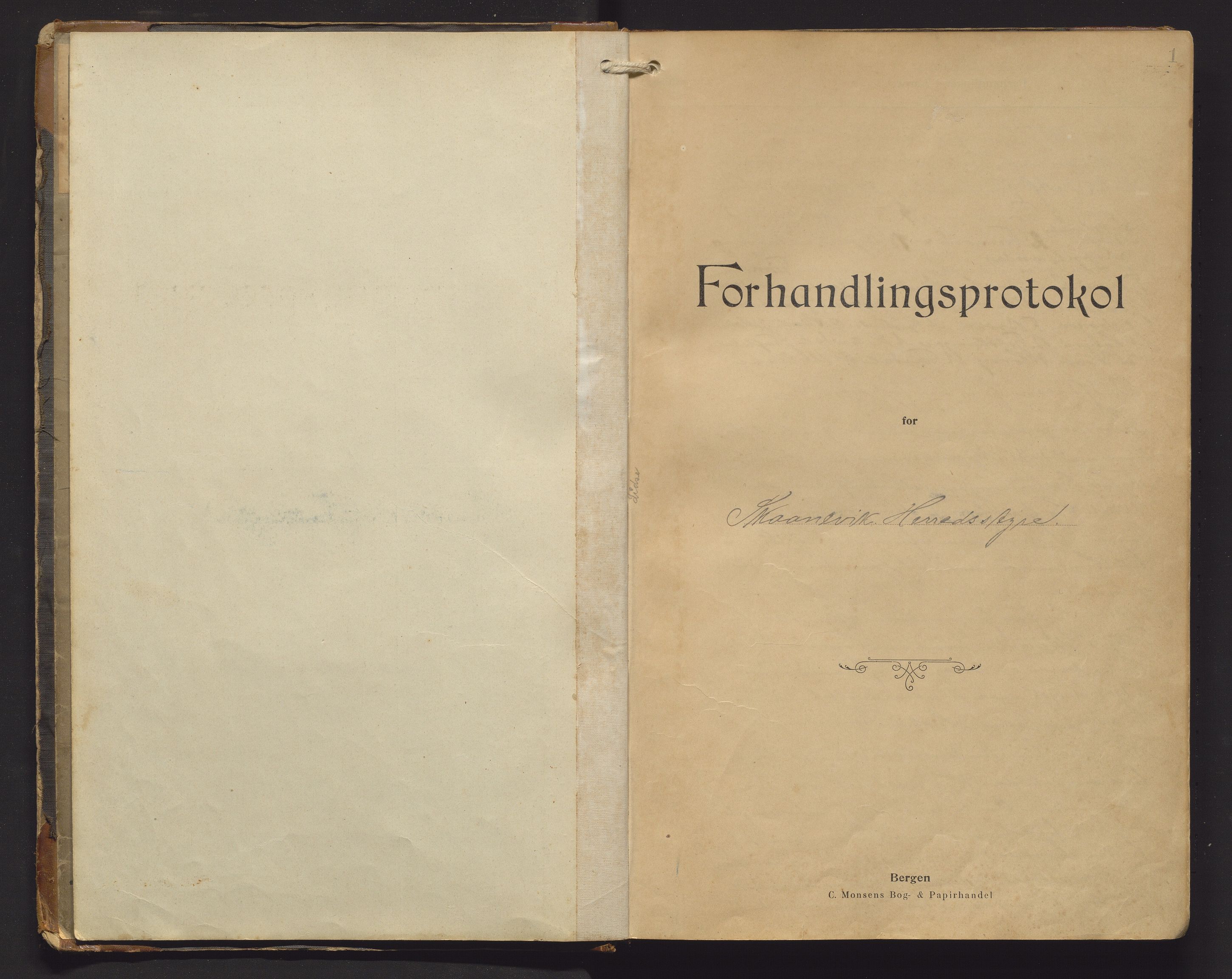 Skånevik kommune. Formannskapet, IKAH/1212-021/A/Aa/L0006: Møtebok for Skånevik formannskap og heradsstyre, 1908-1913, p. 1