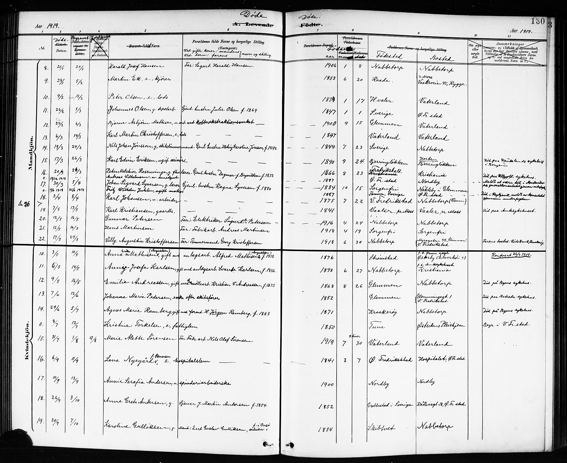 Østre Fredrikstad prestekontor Kirkebøker, AV/SAO-A-10907/G/Ga/L0002: Parish register (copy) no. 2, 1900-1919, p. 130