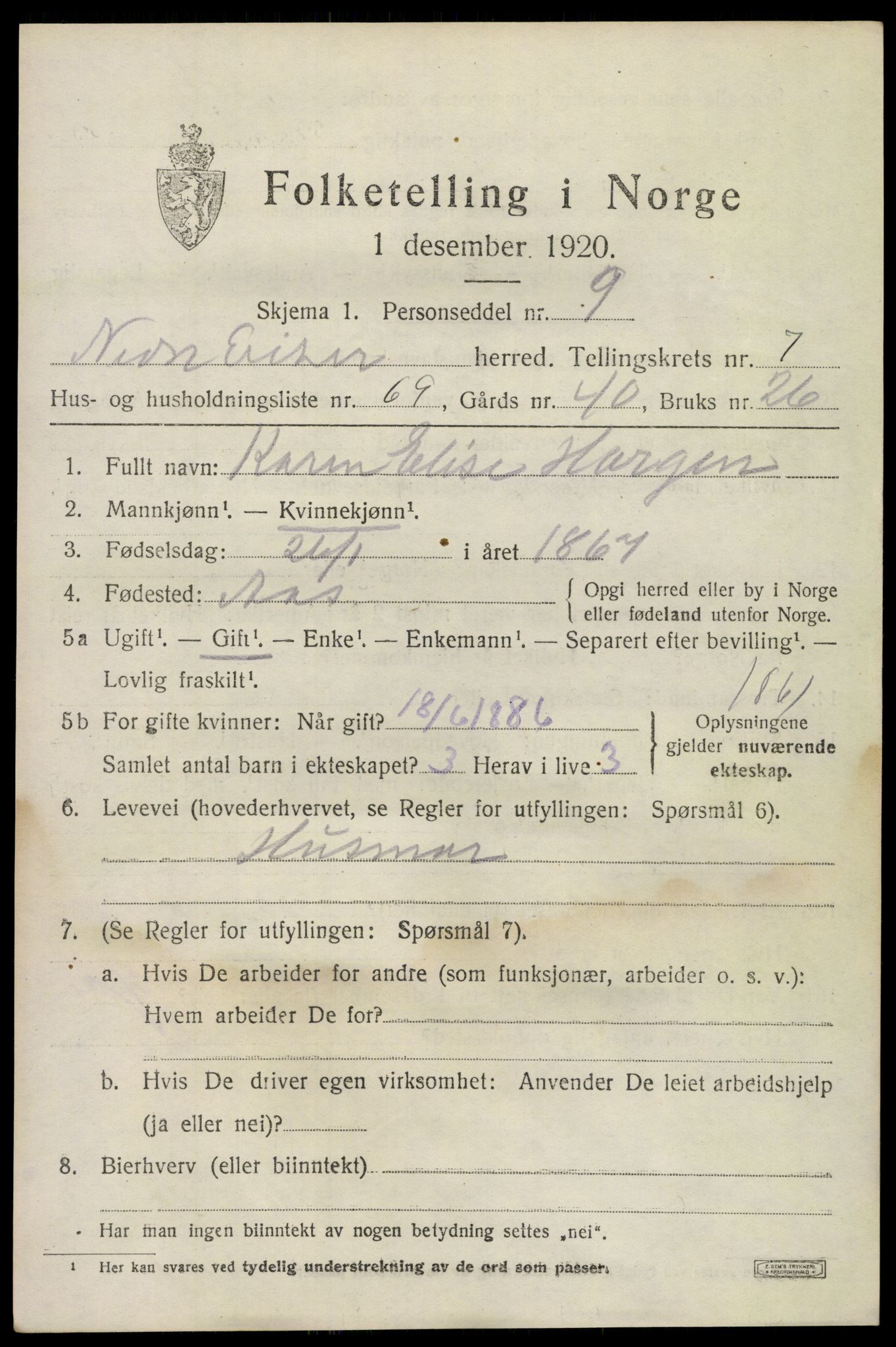 SAKO, 1920 census for Nedre Eiker, 1920, p. 8407