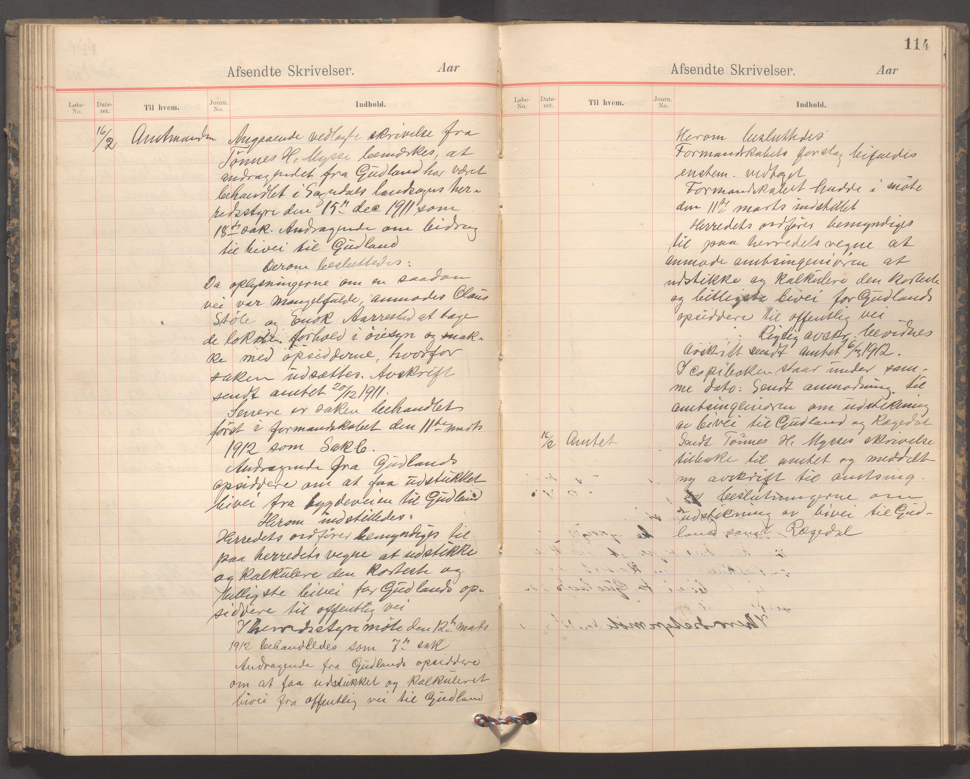 Sokndal kommune - Formannskapet/Sentraladministrasjonen, IKAR/K-101099/B/L0003: Kopibok, 1904-1913, p. 114