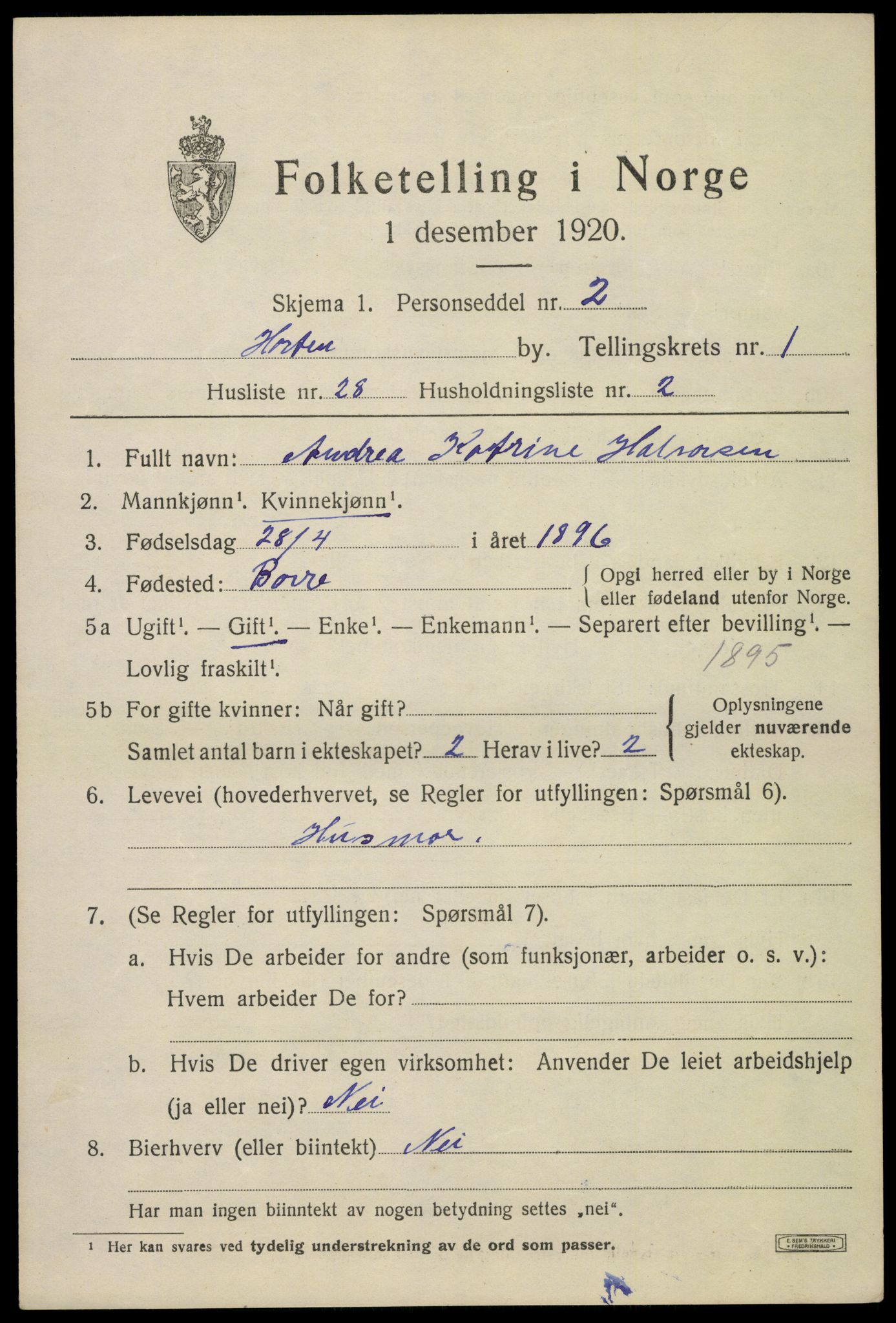 SAKO, 1920 census for Horten, 1920, p. 9131