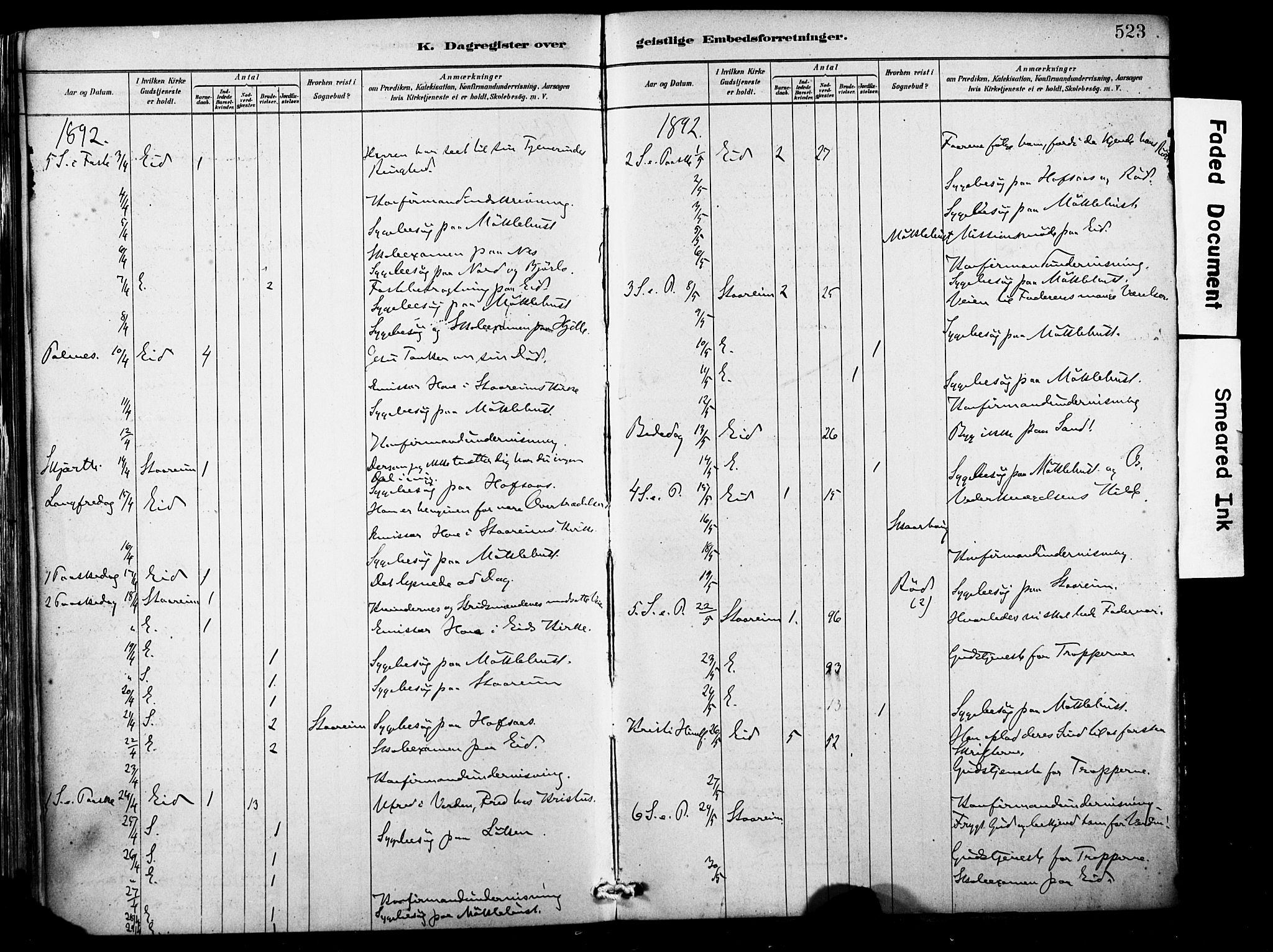 Eid sokneprestembete, AV/SAB-A-82301/H/Haa/Haab/L0001: Parish register (official) no. B 1, 1879-1906, p. 523