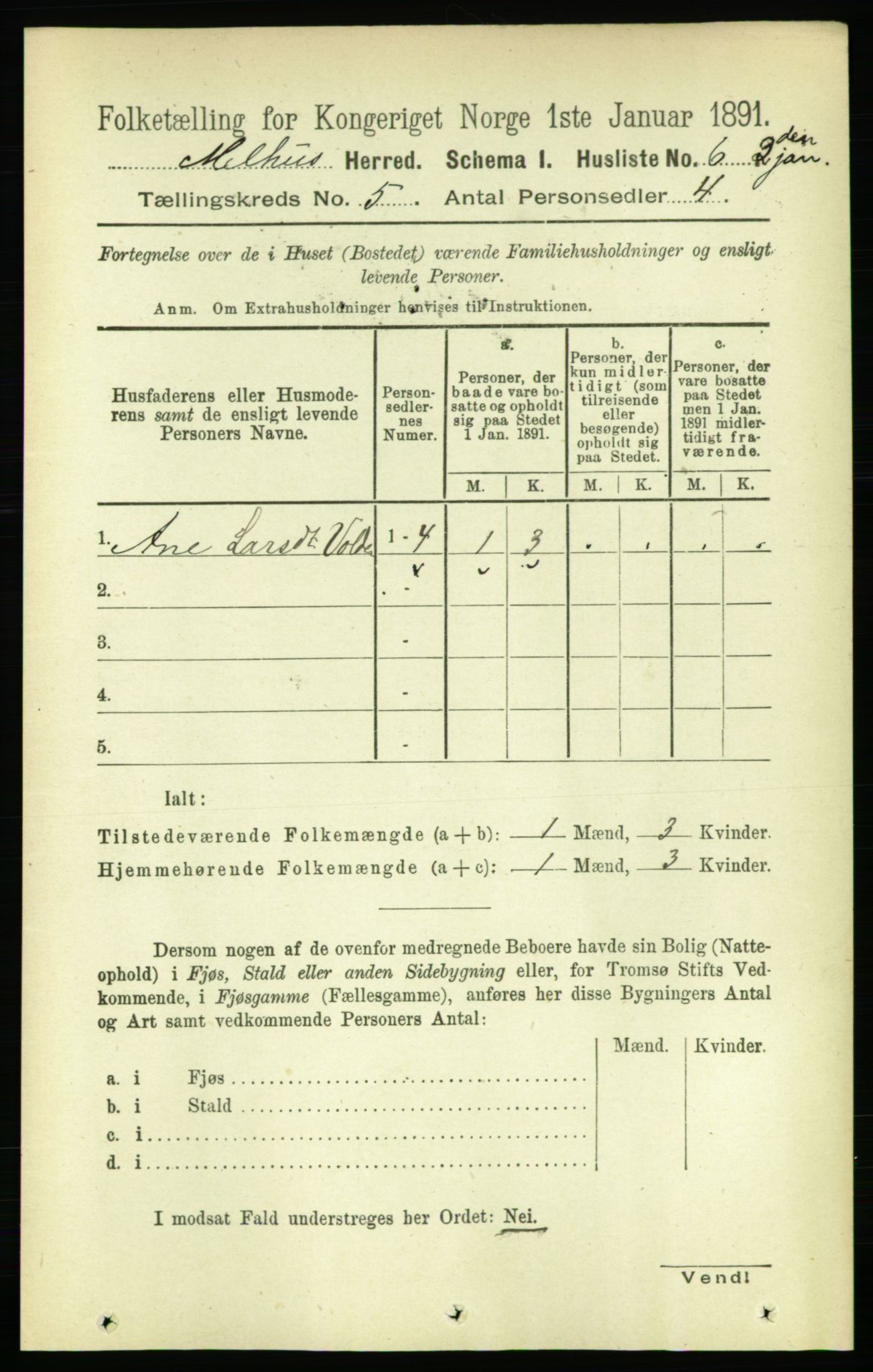 RA, 1891 census for 1653 Melhus, 1891, p. 2357