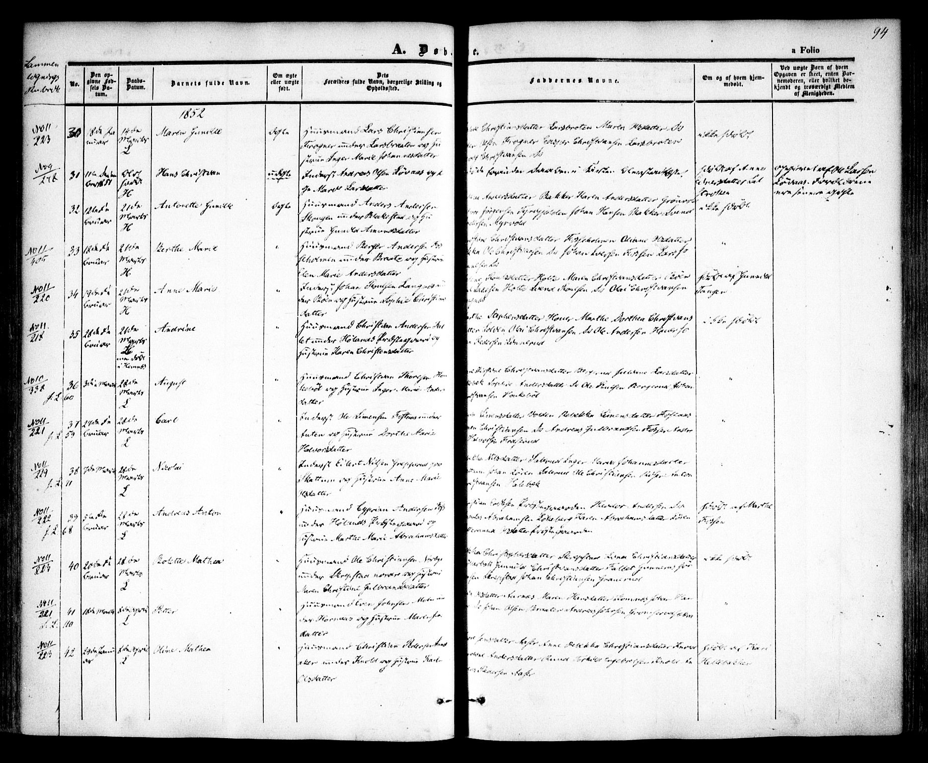Høland prestekontor Kirkebøker, SAO/A-10346a/F/Fa/L0009: Parish register (official) no. I 9, 1846-1853, p. 94