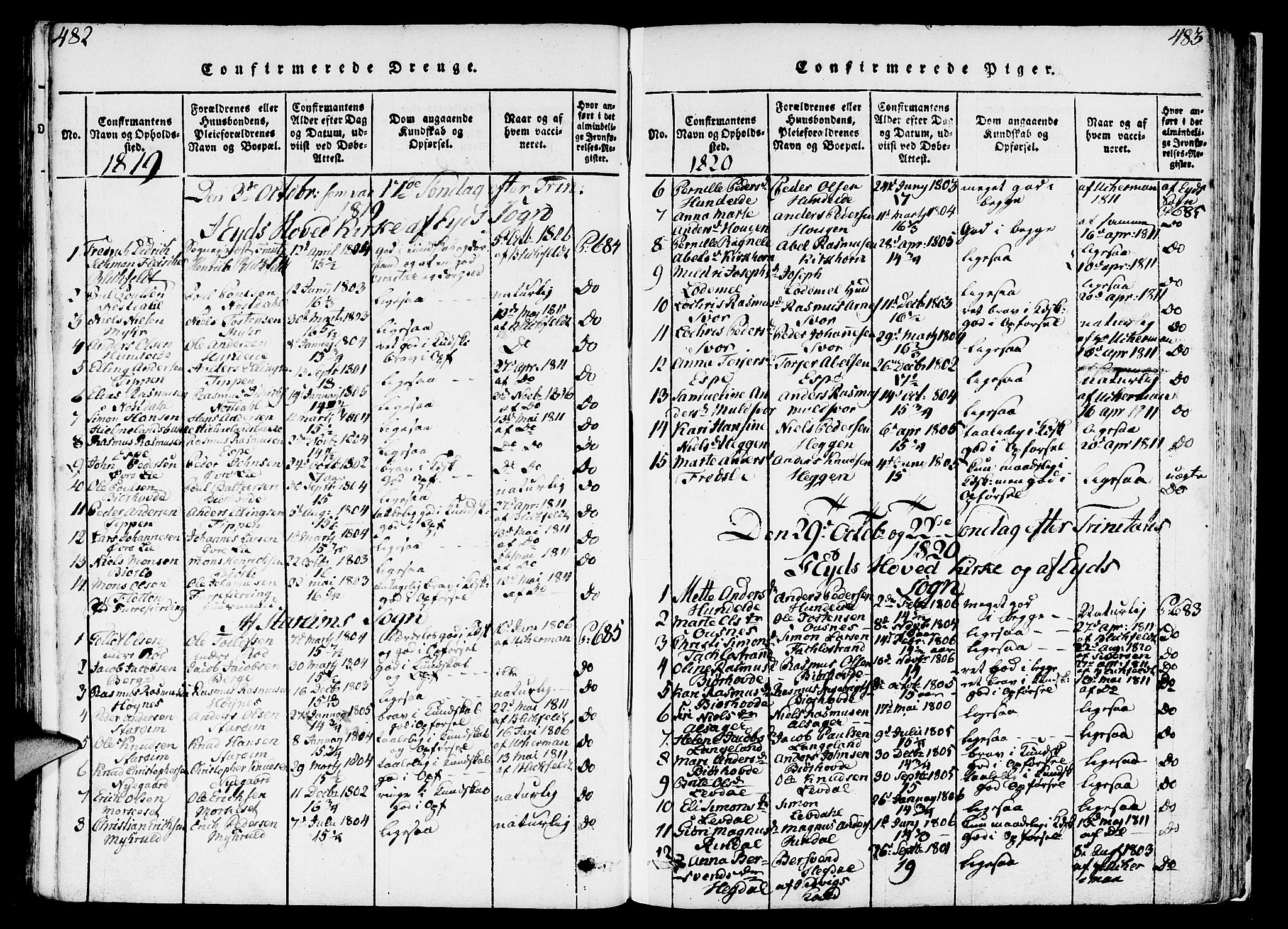 Eid sokneprestembete, AV/SAB-A-82301/H/Haa/Haaa/L0005: Parish register (official) no. A 5, 1816-1830, p. 482-483