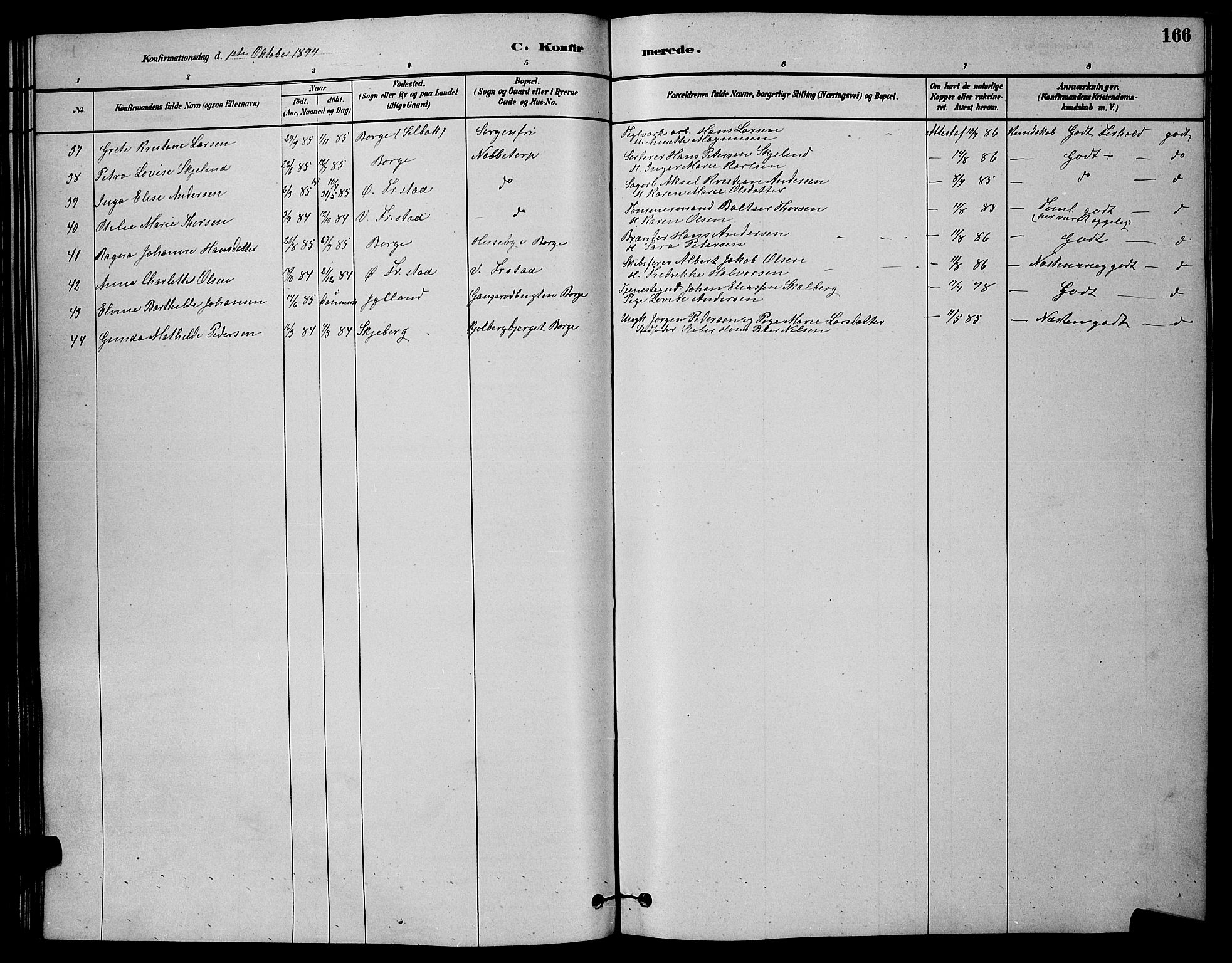 Østre Fredrikstad prestekontor Kirkebøker, AV/SAO-A-10907/G/Ga/L0001: Parish register (copy) no. 1, 1880-1899, p. 166