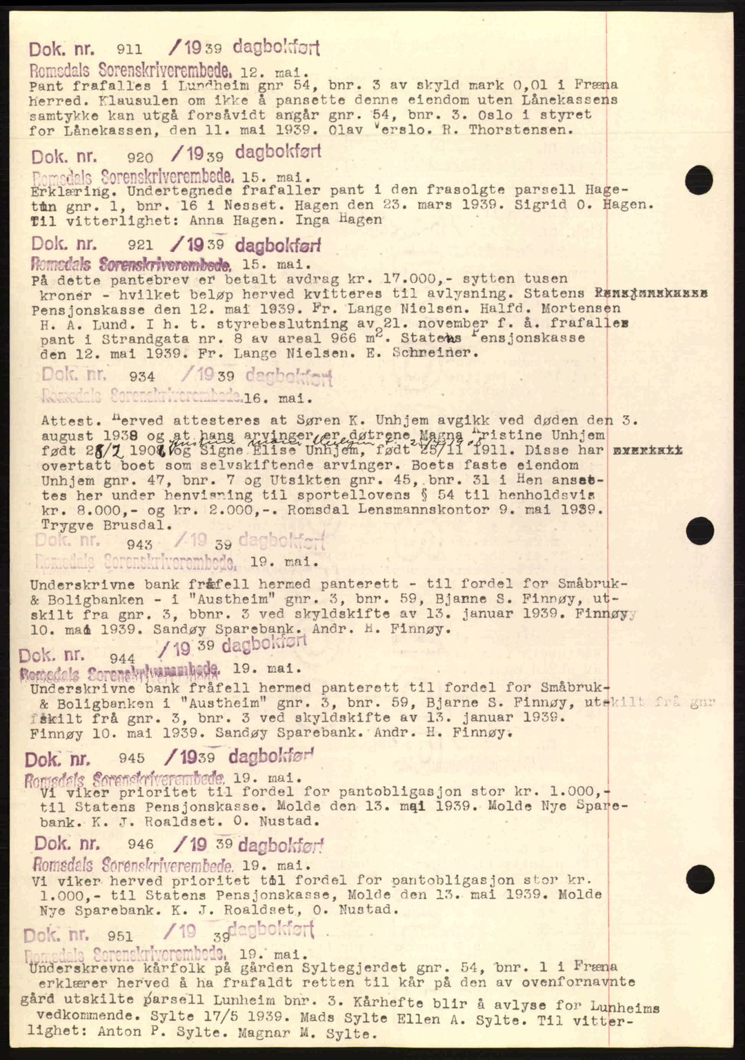 Romsdal sorenskriveri, AV/SAT-A-4149/1/2/2C: Mortgage book no. C1a, 1936-1945, Diary no: : 911/1939