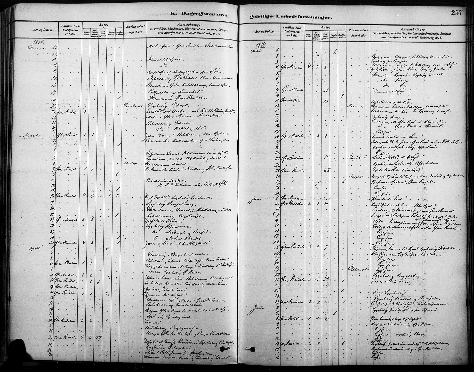 Rendalen prestekontor, SAH/PREST-054/H/Ha/Haa/L0009: Parish register (official) no. 9, 1878-1901, p. 257