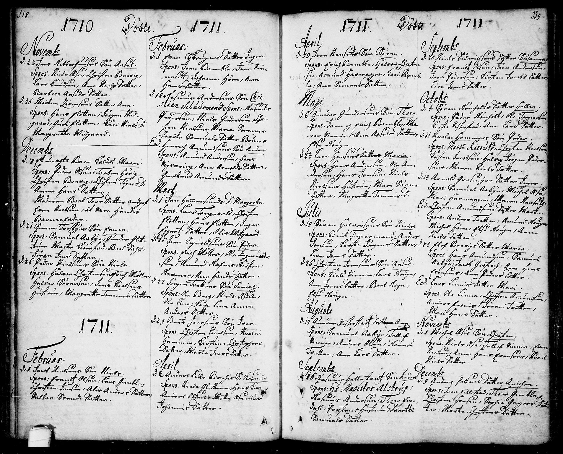 Bamble kirkebøker, SAKO/A-253/F/Fa/L0001: Parish register (official) no. I 1, 1702-1774, p. 118-119