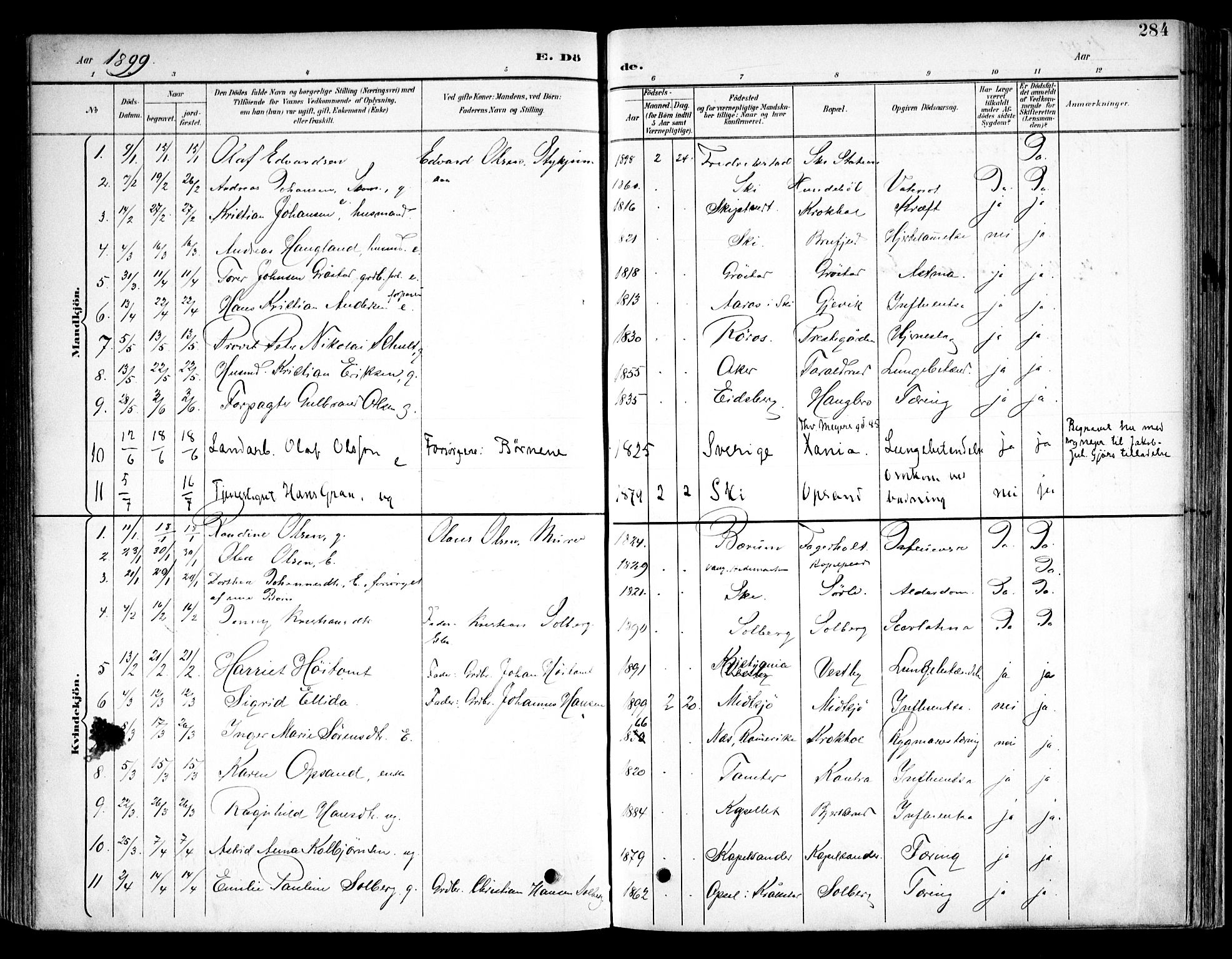 Kråkstad prestekontor Kirkebøker, SAO/A-10125a/F/Fb/L0002: Parish register (official) no. II 2, 1893-1917, p. 284