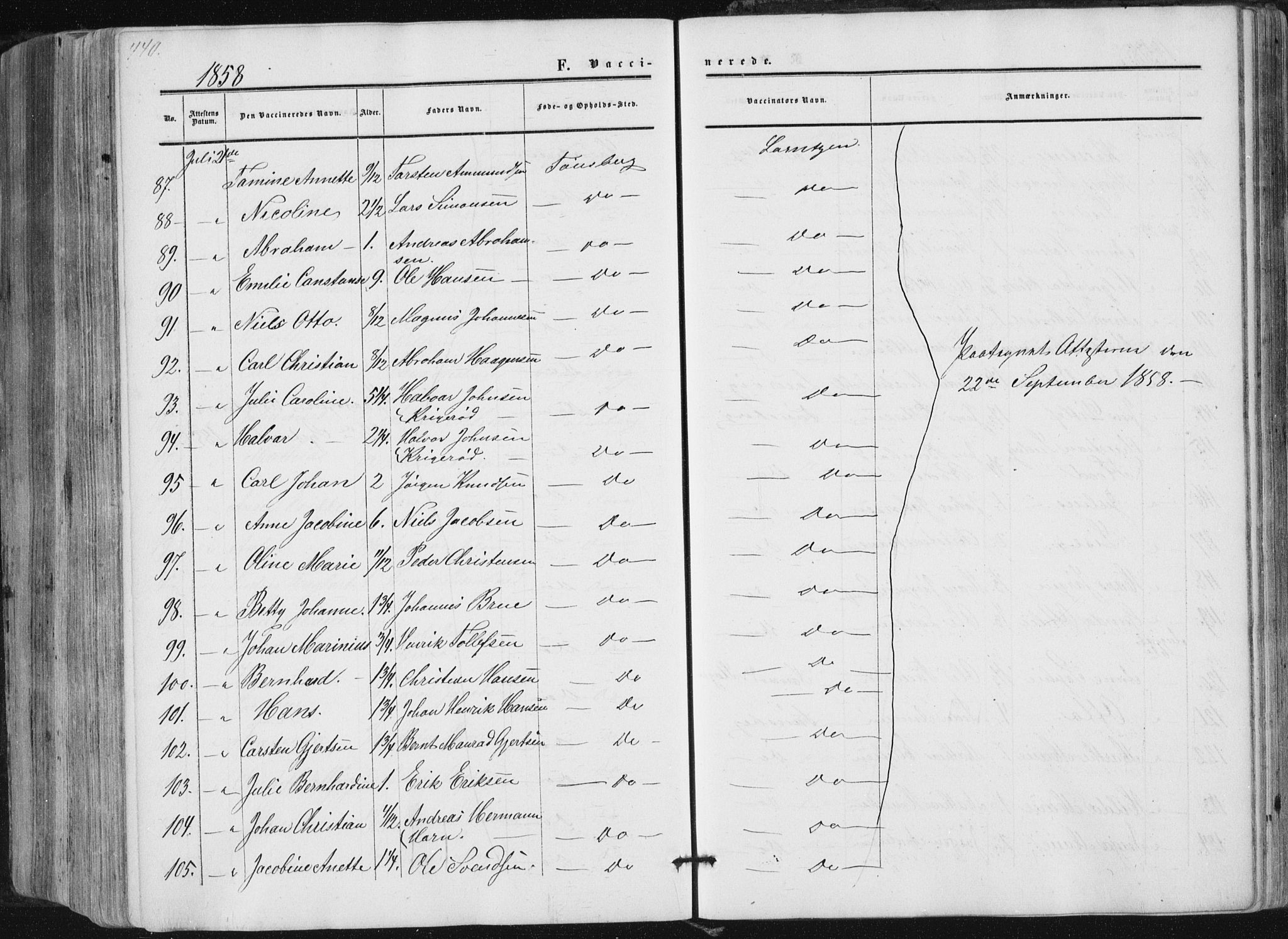 Tønsberg kirkebøker, AV/SAKO-A-330/F/Fa/L0008: Parish register (official) no. I 8, 1855-1864, p. 440