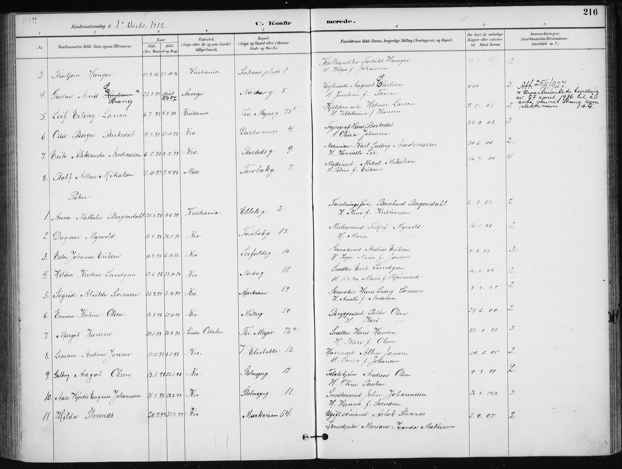 Jakob prestekontor Kirkebøker, SAO/A-10850/F/Fa/L0008: Parish register (official) no. 8, 1892-1924, p. 216