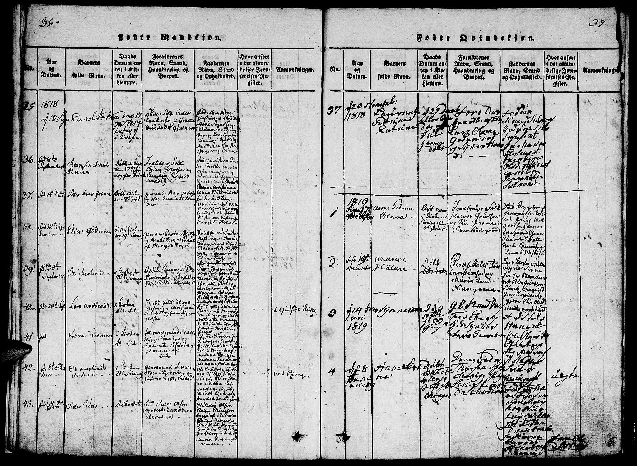 Ministerialprotokoller, klokkerbøker og fødselsregistre - Møre og Romsdal, AV/SAT-A-1454/528/L0423: Parish register (copy) no. 528C04, 1816-1827, p. 36-37