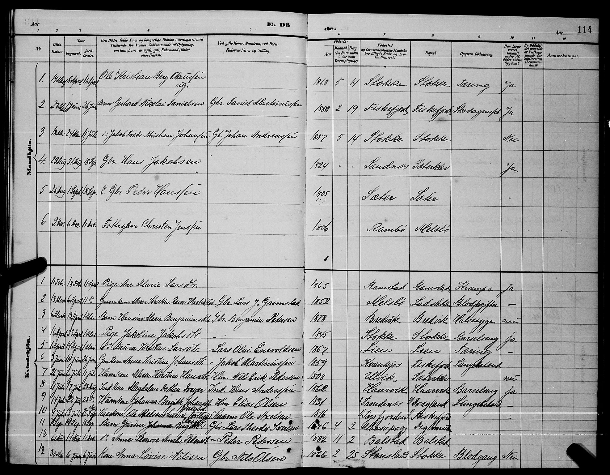 Ministerialprotokoller, klokkerbøker og fødselsregistre - Nordland, AV/SAT-A-1459/865/L0931: Parish register (copy) no. 865C03, 1885-1901, p. 114