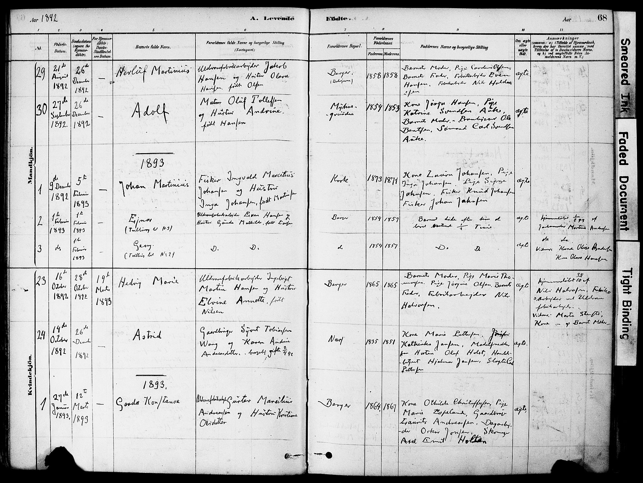 Strømm kirkebøker, AV/SAKO-A-322/F/Fa/L0004: Parish register (official) no. I 4, 1878-1899, p. 68