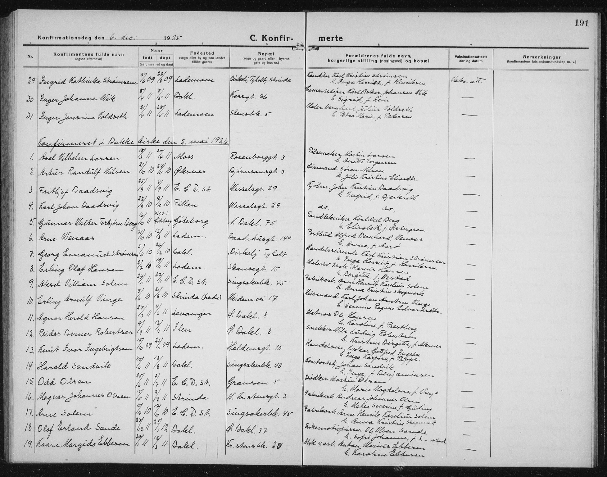 Ministerialprotokoller, klokkerbøker og fødselsregistre - Sør-Trøndelag, SAT/A-1456/604/L0227: Parish register (copy) no. 604C10, 1923-1942, p. 191