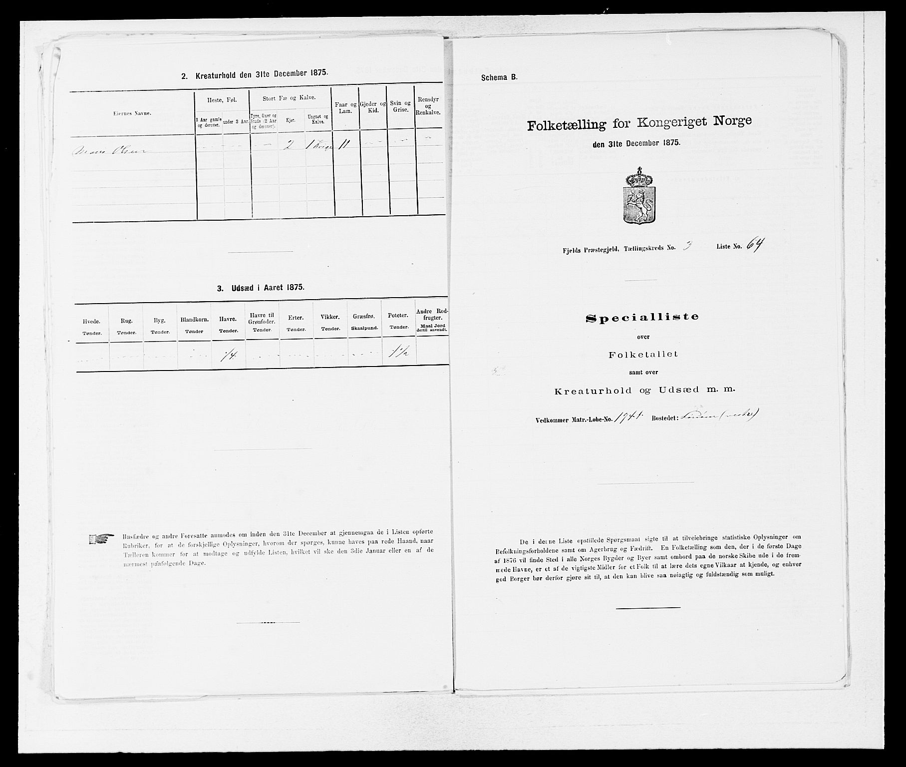 SAB, 1875 census for 1246P Fjell, 1875, p. 415