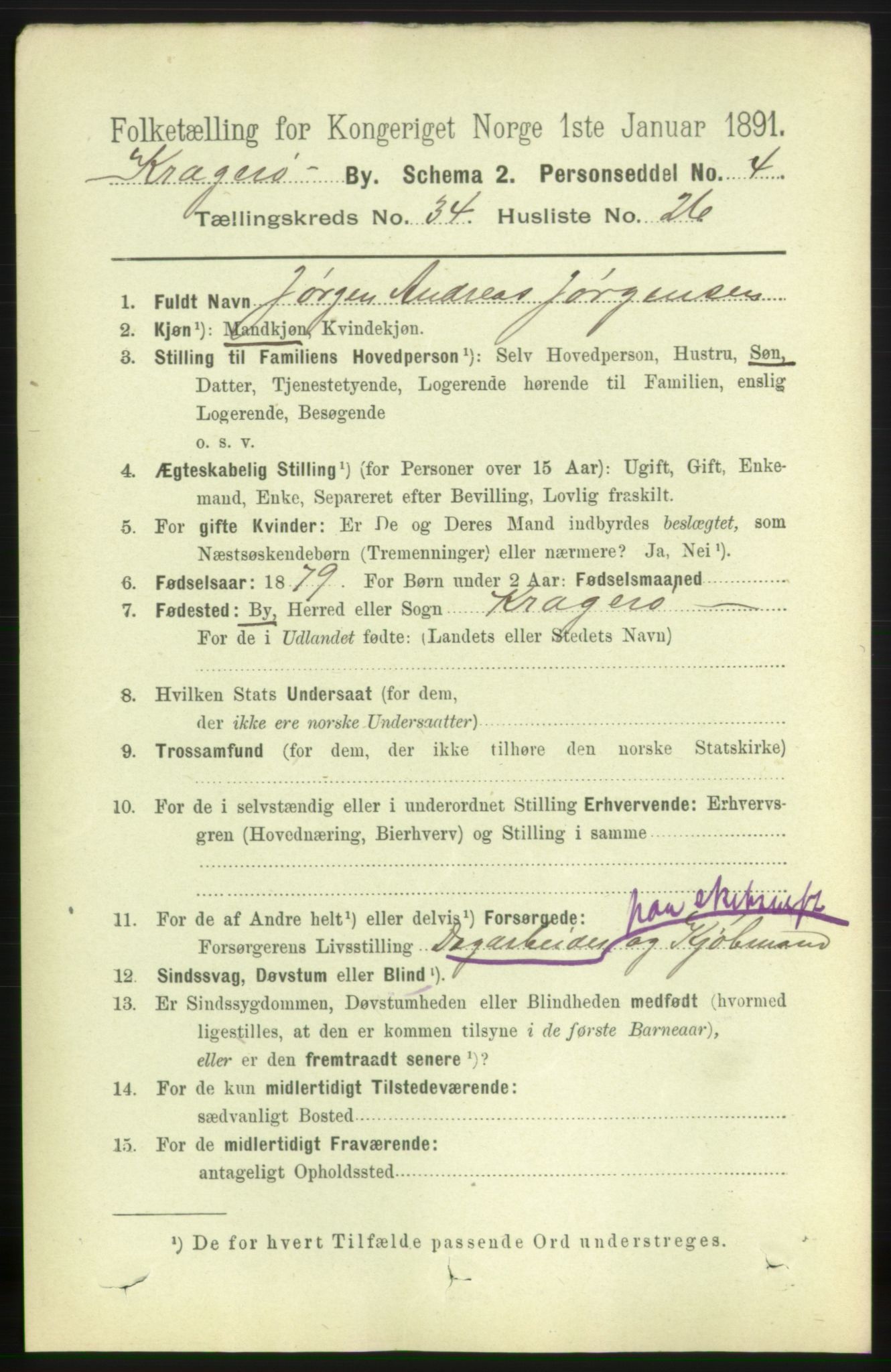 RA, 1891 census for 0801 Kragerø, 1891, p. 6241