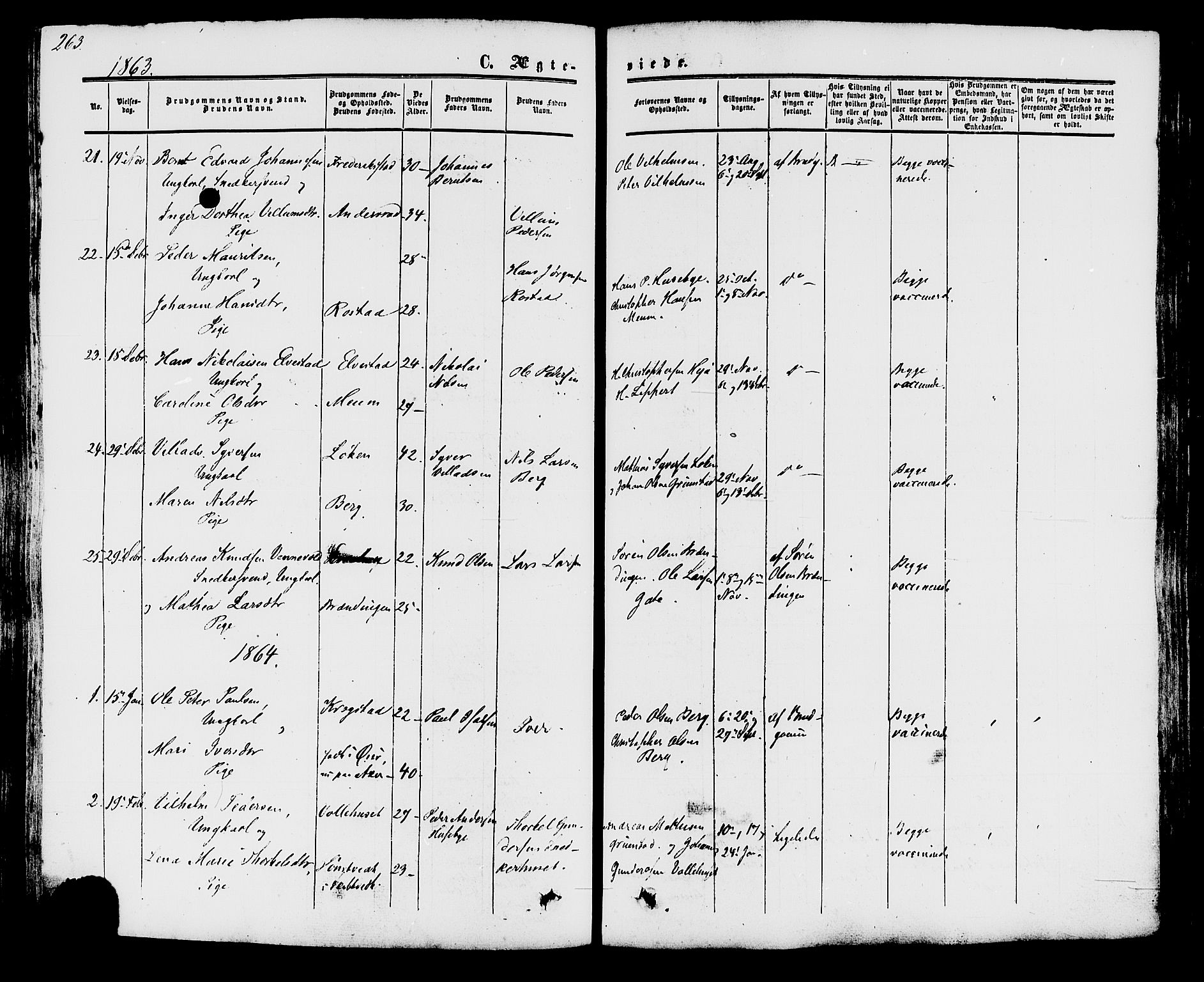 Råde prestekontor kirkebøker, AV/SAO-A-2009/F/Fa/L0006: Parish register (official) no. 6, 1854-1877, p. 263