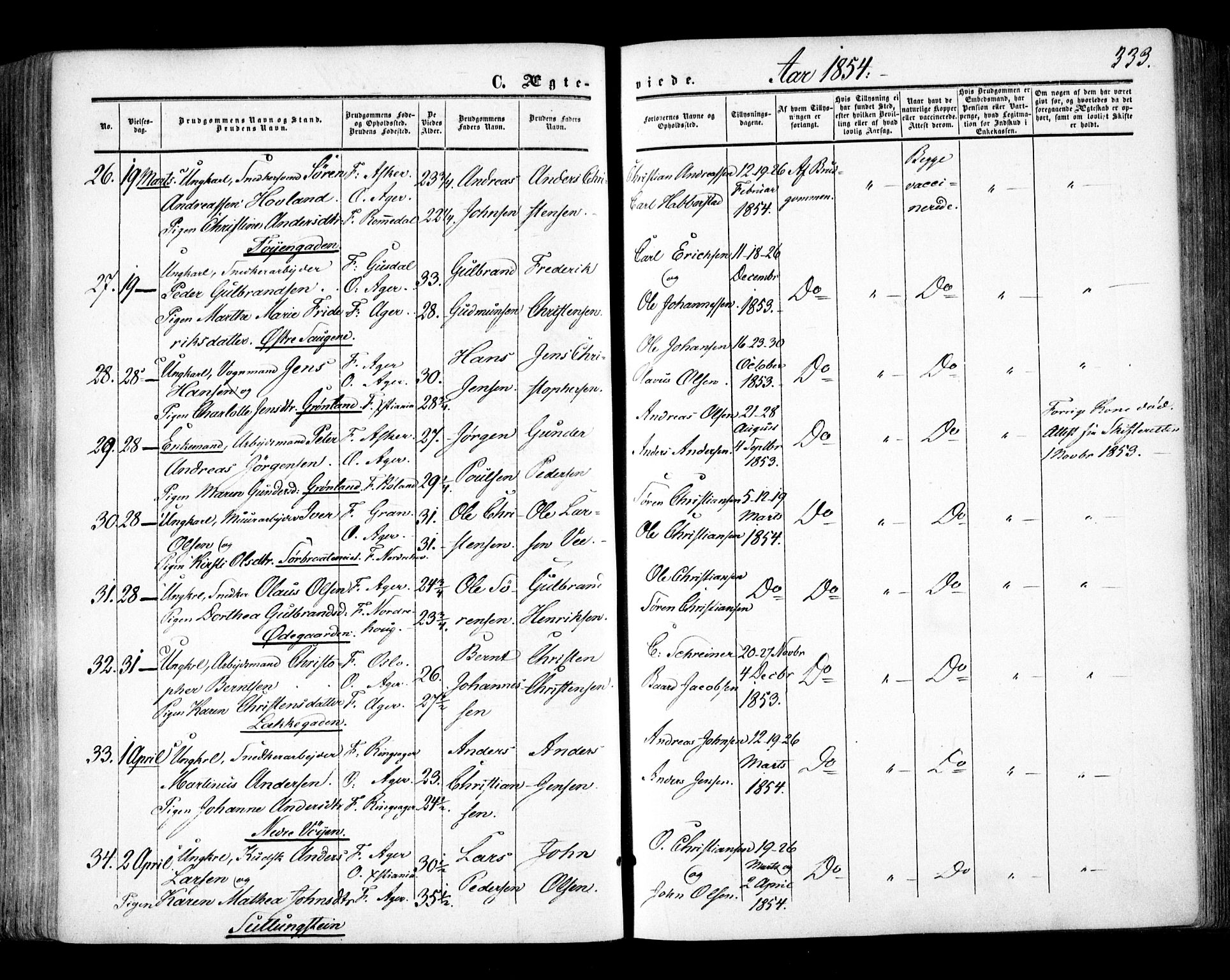 Aker prestekontor kirkebøker, SAO/A-10861/F/L0020: Parish register (official) no. 20, 1853-1857, p. 333