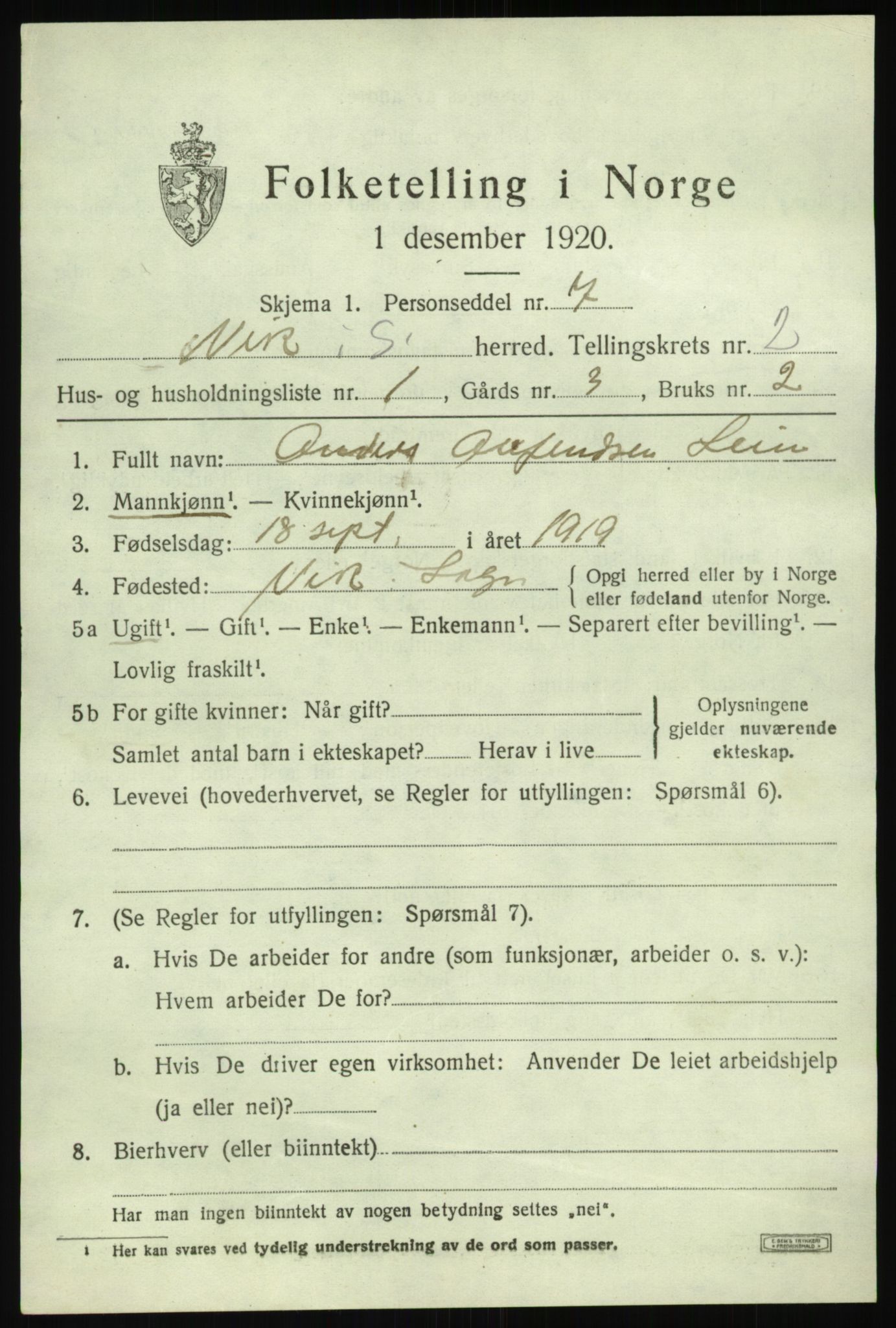 SAB, 1920 census for Vik, 1920, p. 2109