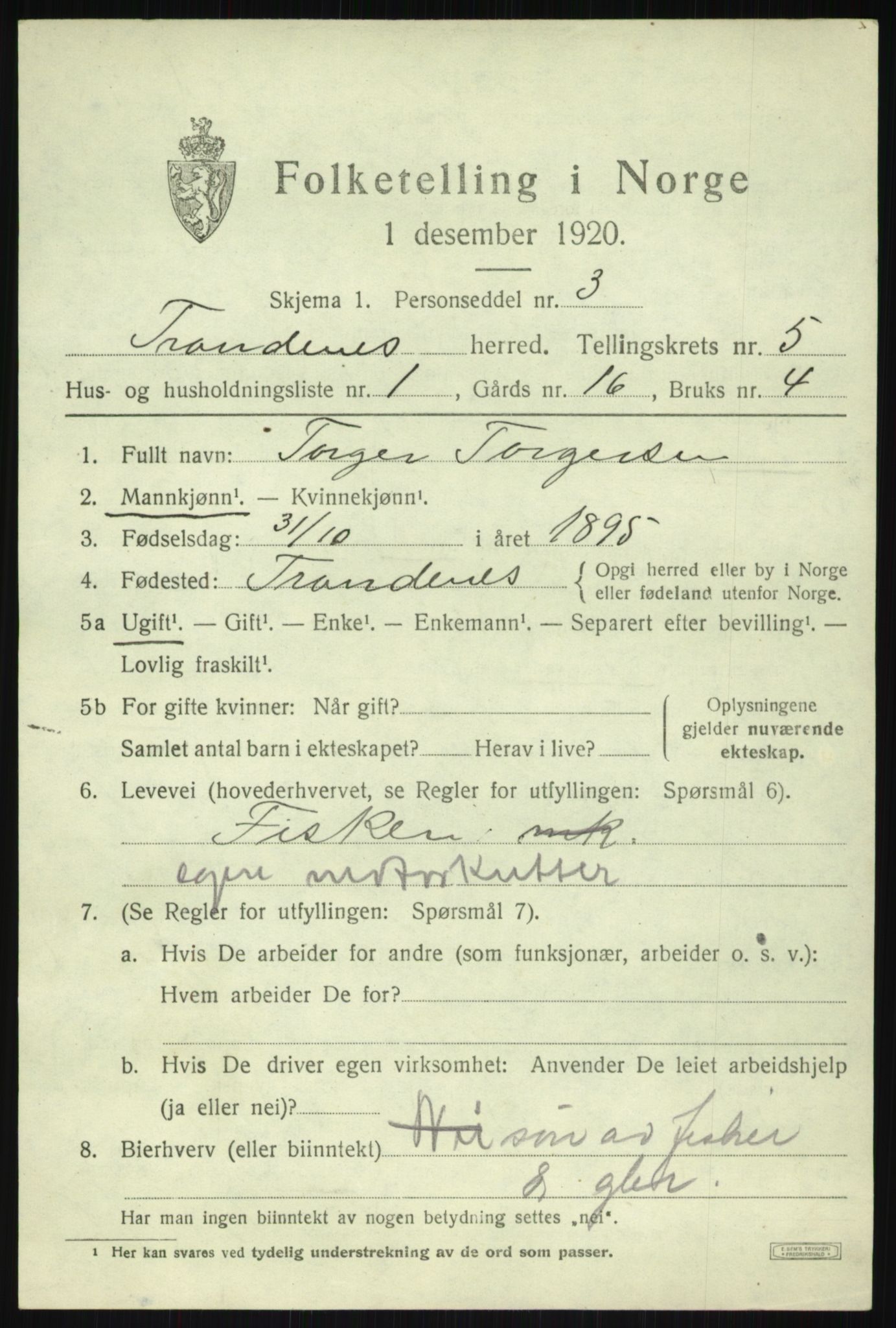 SATØ, 1920 census for Trondenes, 1920, p. 5291