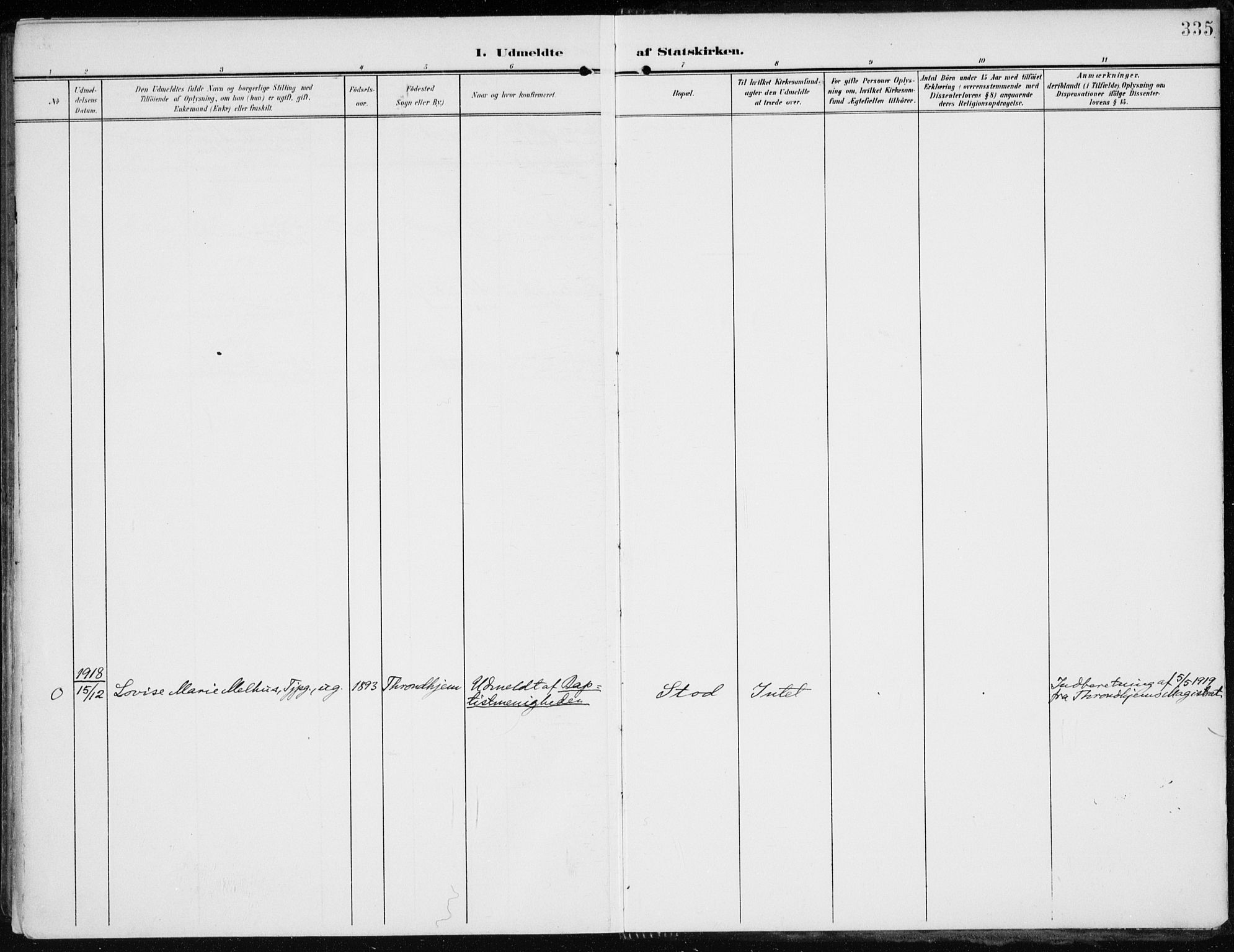 Stange prestekontor, AV/SAH-PREST-002/K/L0024: Parish register (official) no. 24, 1906-1922, p. 335