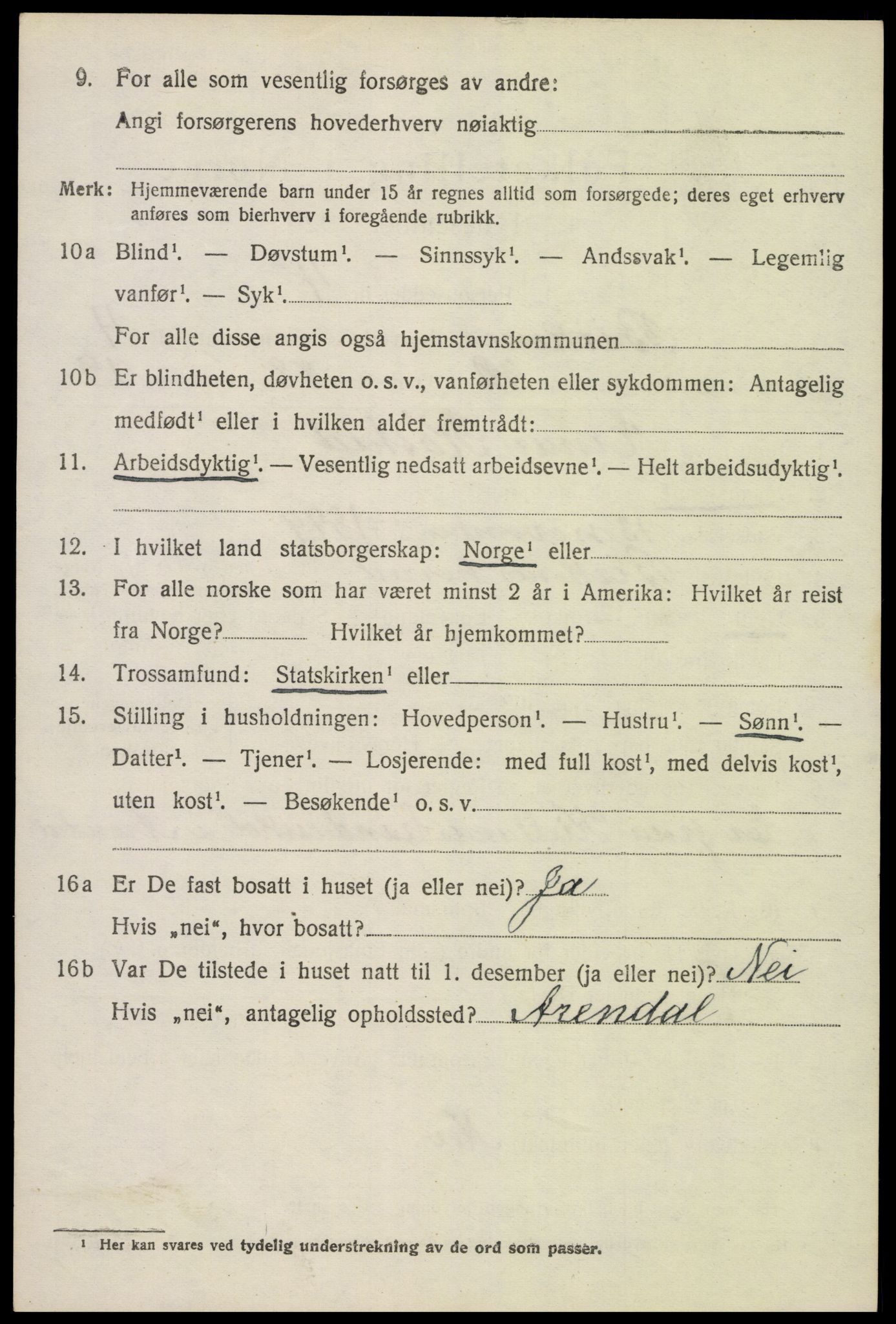 SAK, 1920 census for Birkenes, 1920, p. 3000