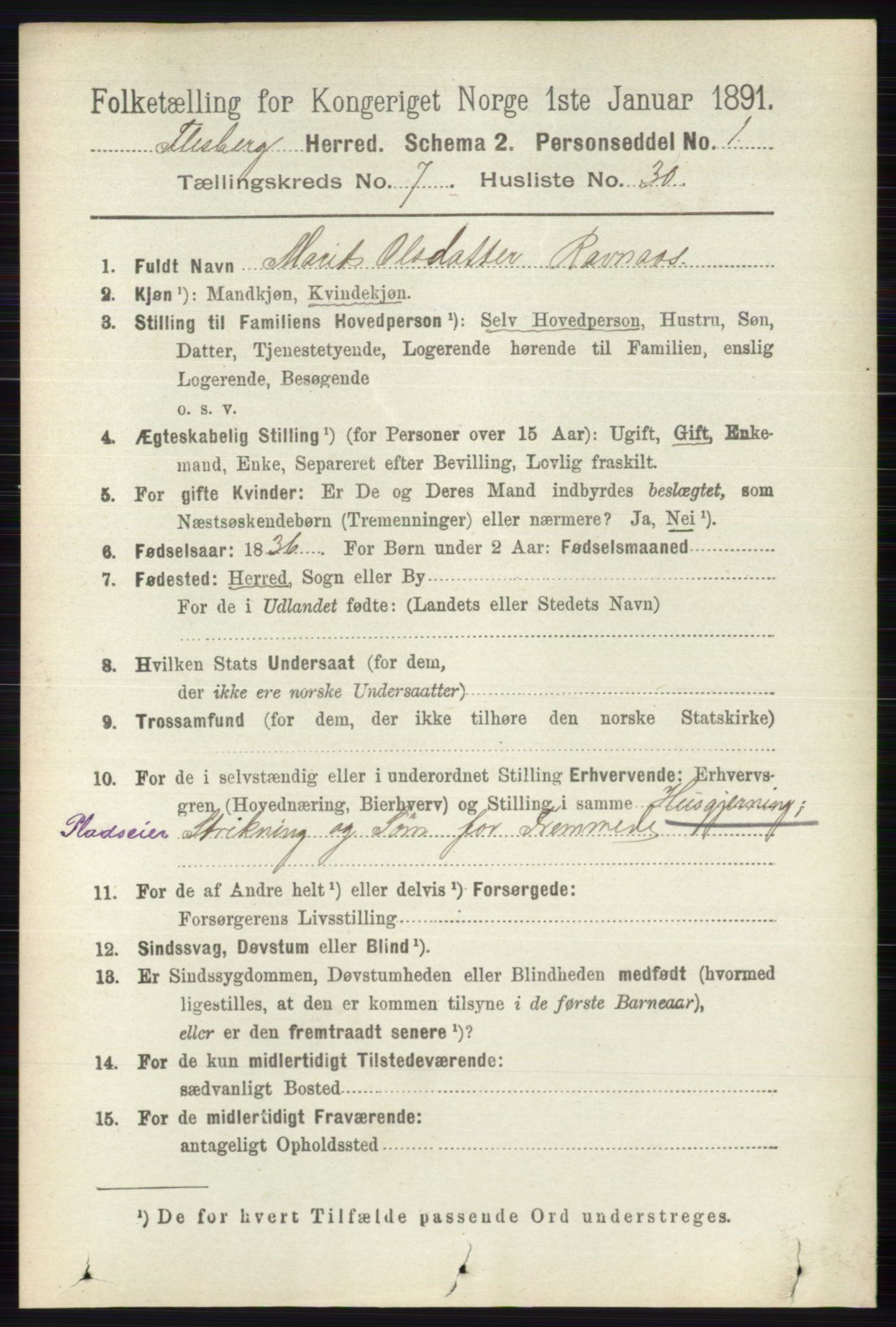 RA, 1891 census for 0631 Flesberg, 1891, p. 1301