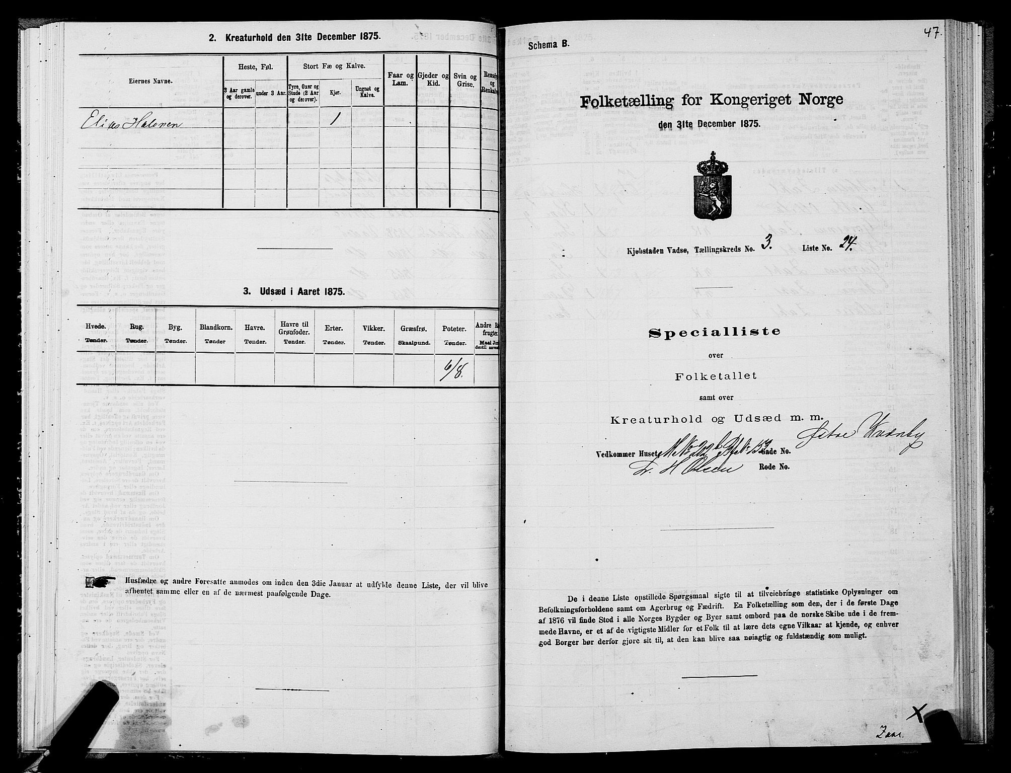 SATØ, 1875 census for 2003B Vadsø/Vadsø, 1875, p. 2047