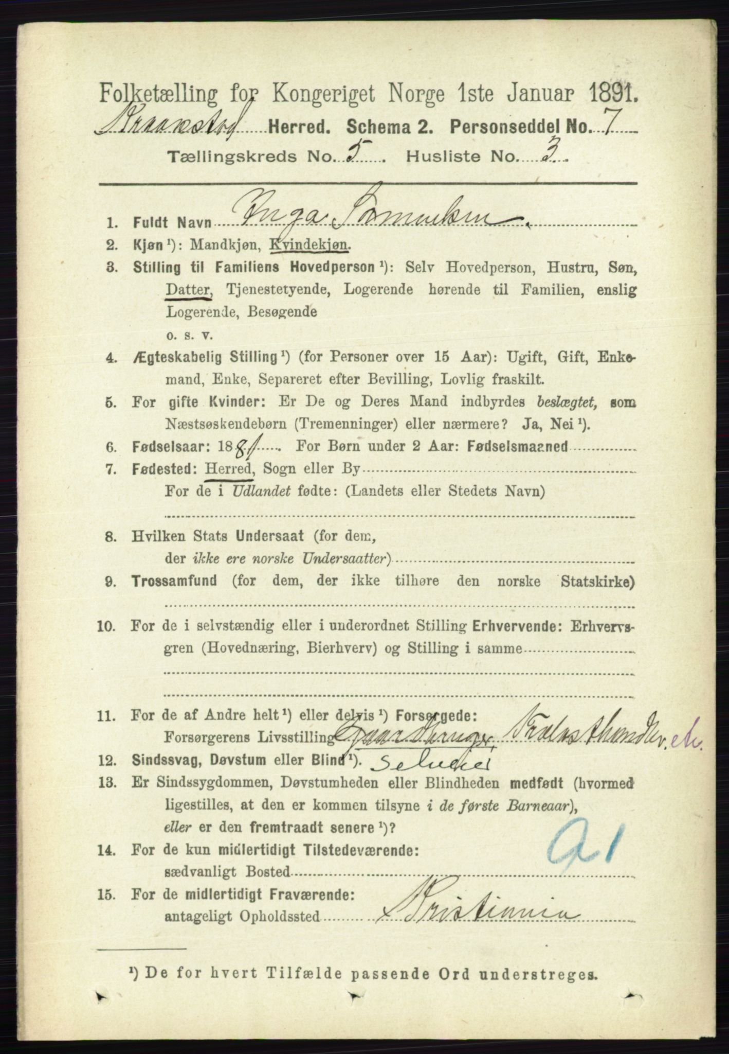 RA, 1891 census for 0212 Kråkstad, 1891, p. 2503