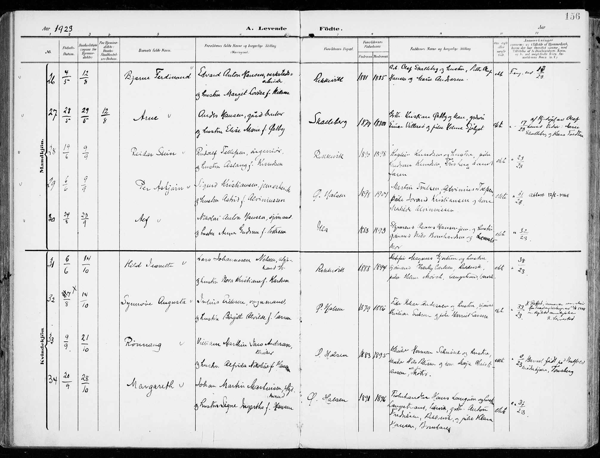 Tjølling kirkebøker, AV/SAKO-A-60/F/Fa/L0010: Parish register (official) no. 10, 1906-1923, p. 156