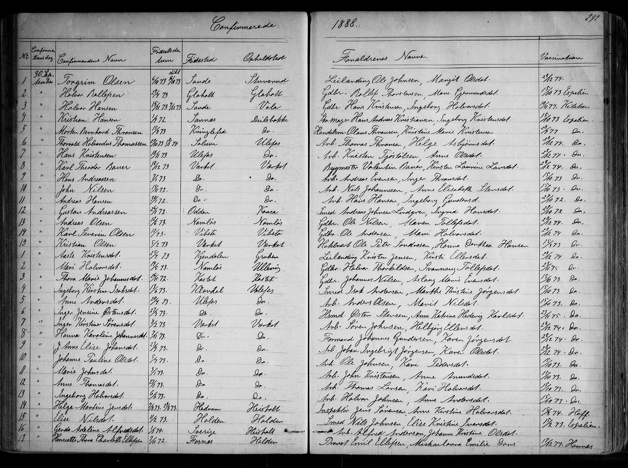 Holla kirkebøker, SAKO/A-272/G/Ga/L0004: Parish register (copy) no. I 4, 1867-1890, p. 292