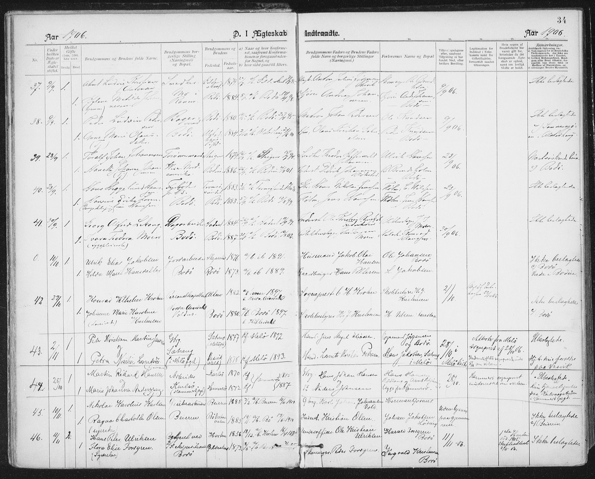 Ministerialprotokoller, klokkerbøker og fødselsregistre - Nordland, AV/SAT-A-1459/801/L0012: Parish register (official) no. 801A12, 1900-1916, p. 34