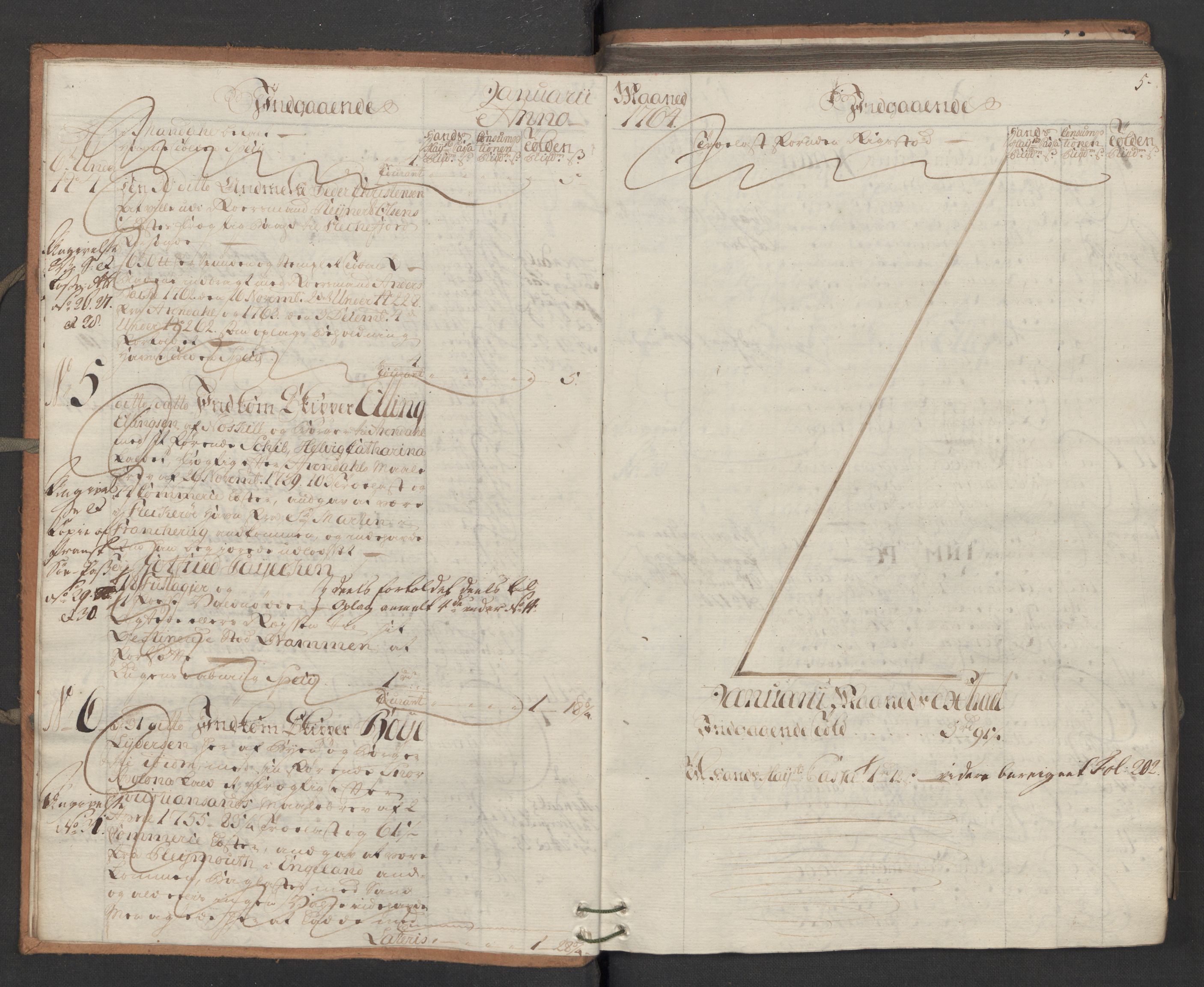 Generaltollkammeret, tollregnskaper, AV/RA-EA-5490/R16/L0054/0001: Tollregnskaper Kristiansand / Inngående hovedtollbok, 1764, p. 4b-5a