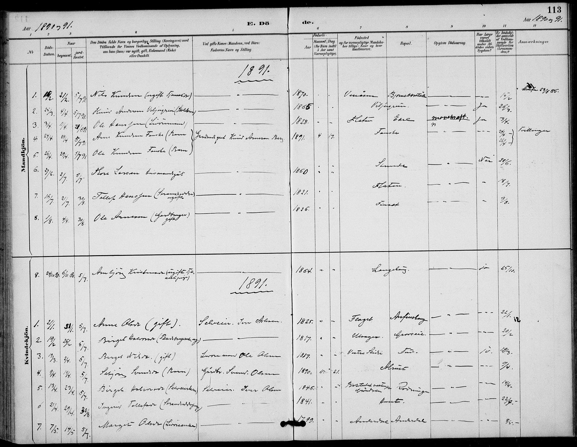 Gol kirkebøker, SAKO/A-226/F/Fb/L0001: Parish register (official) no. II 1, 1887-1900, p. 113