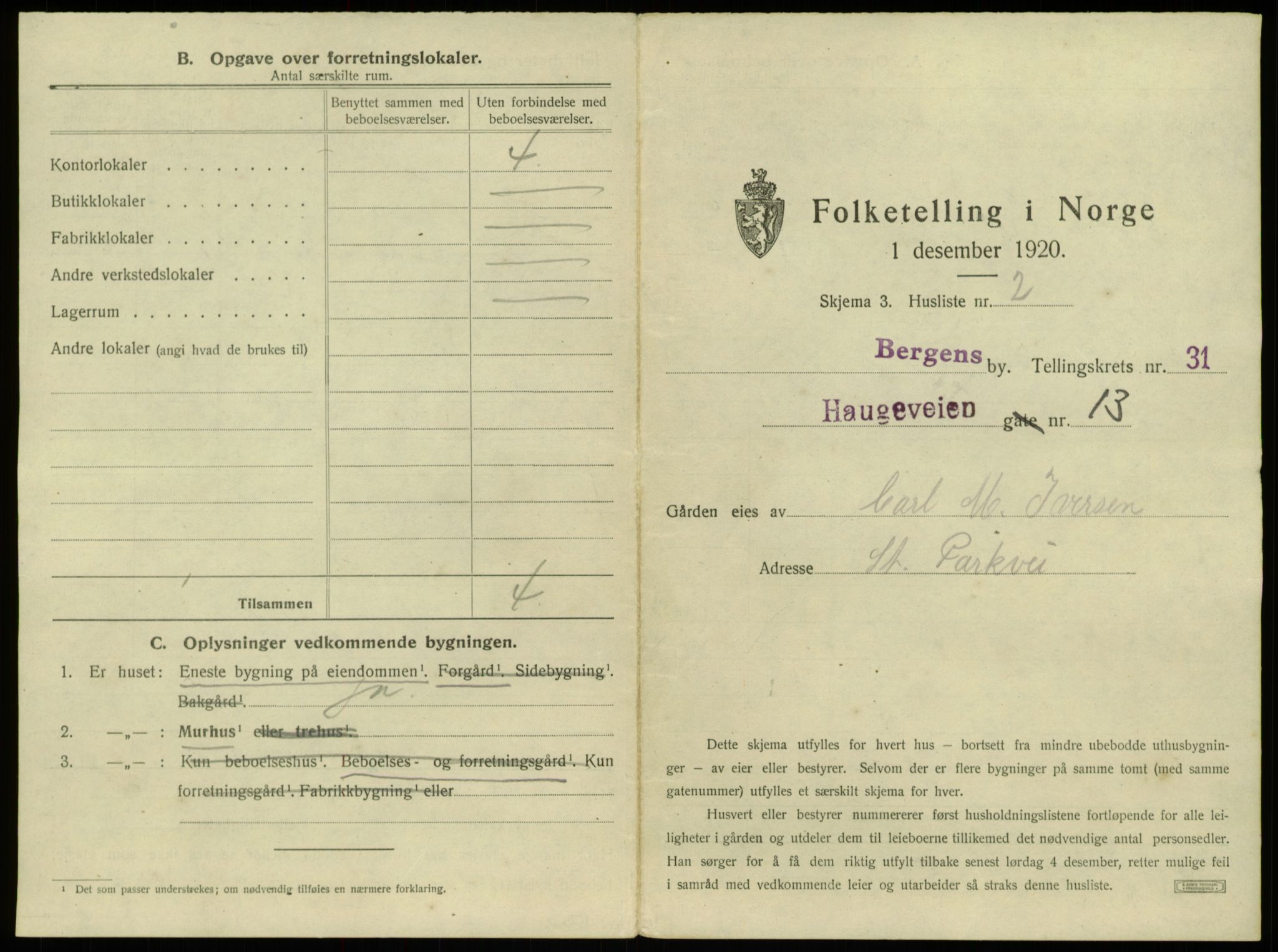 SAB, 1920 census for Bergen, 1920, p. 2908