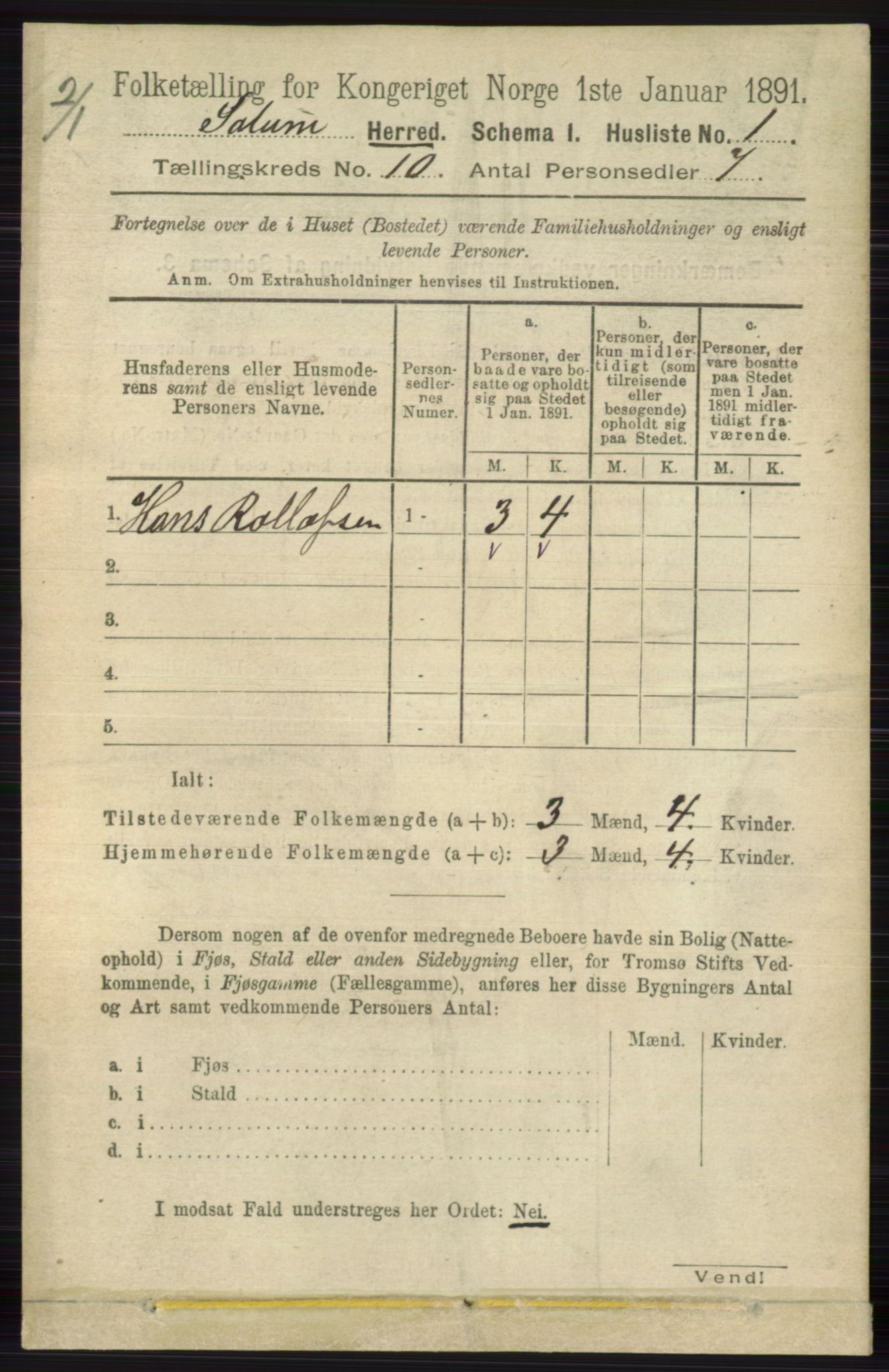 RA, 1891 census for 0818 Solum, 1891, p. 4591