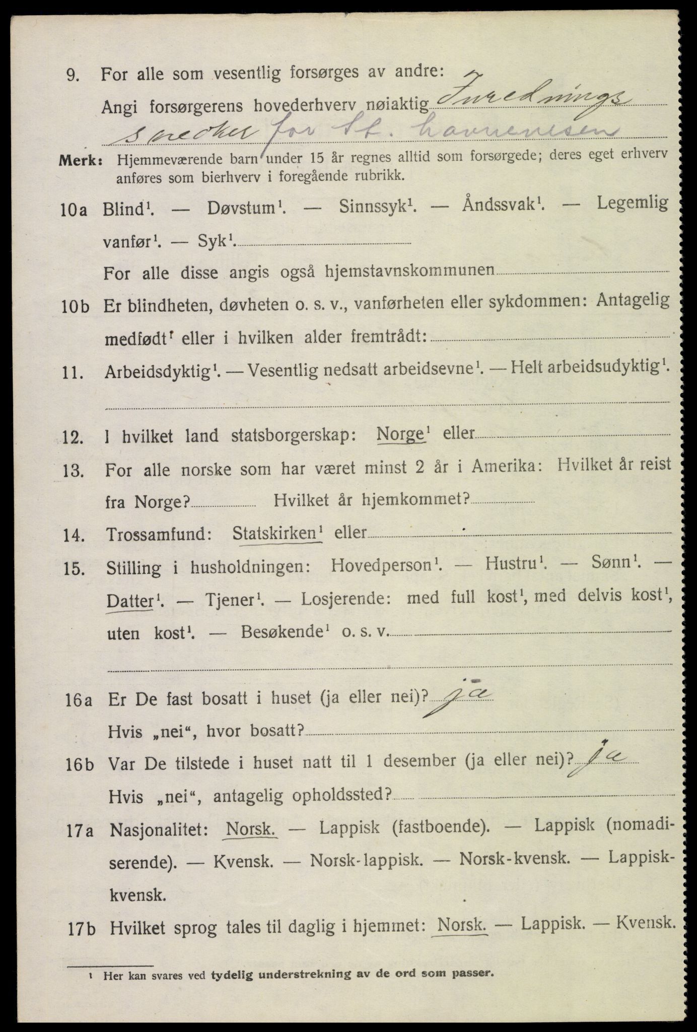 SAT, 1920 census for Vågan, 1920, p. 10326